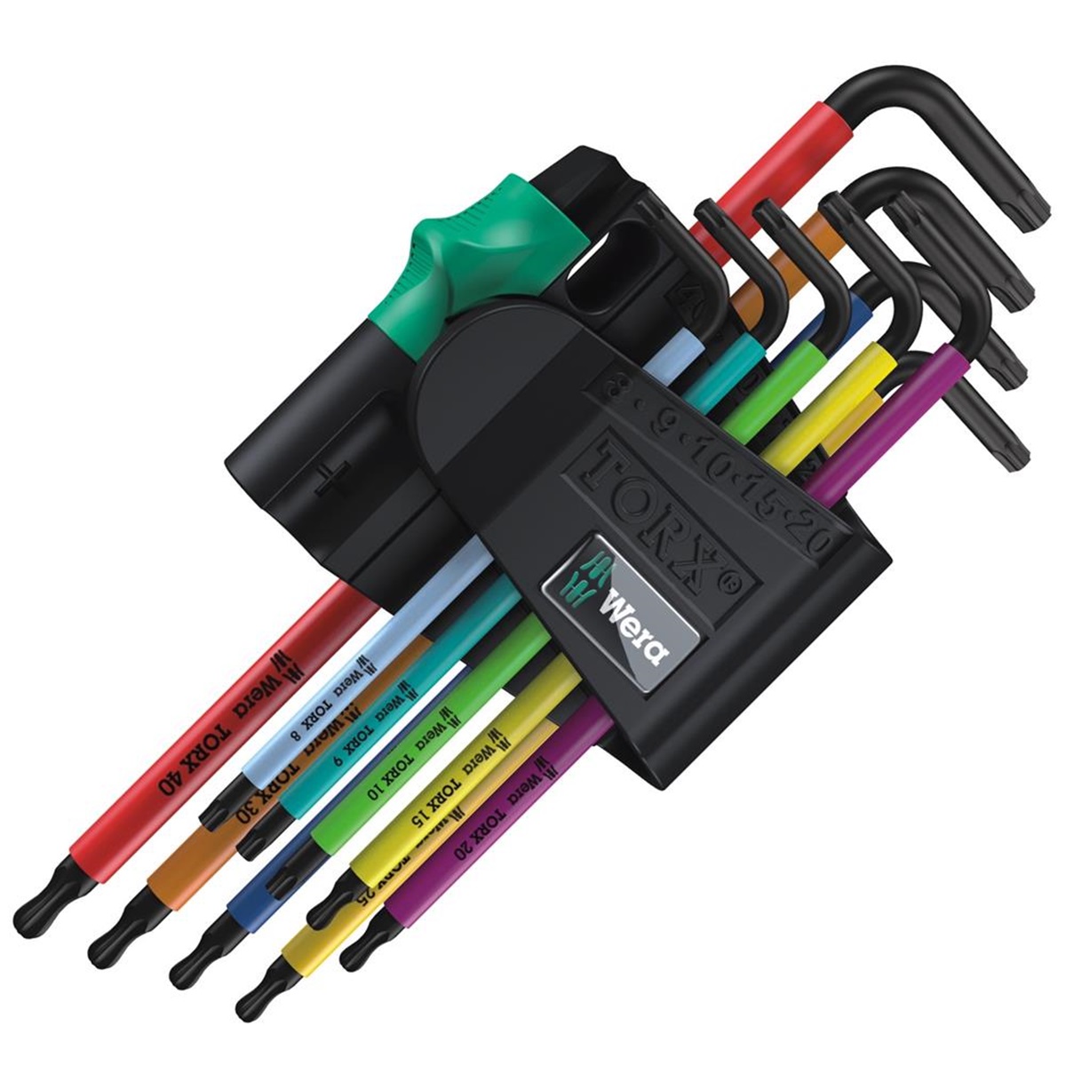 Wera Winkelschlüsselsatz TORX BO Multicolour, 9-teilig, TX 8 bis TX 40, BlackLaser, Clip mit Magnetisierer