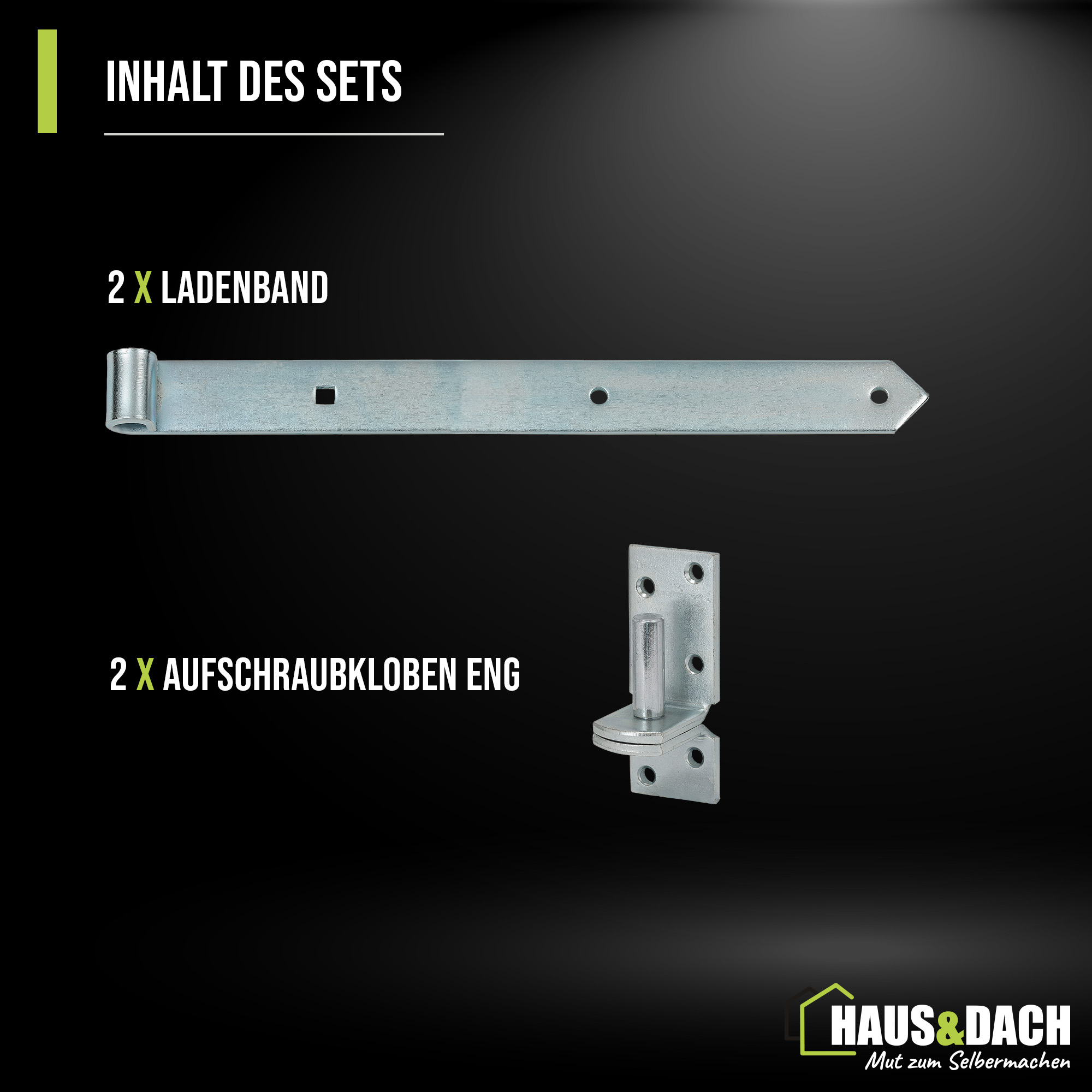 HAUS&DACH Ladenband Set 1200 mm blau verzinkt - Torband / Türband für Gartentor & Holztor inkl. Kloben zum Anschrauben Ø 20 mm eng