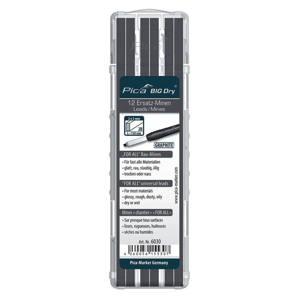 Pica BIG Dry Ersatzminen 6030, 2 × 5 mm, For All Grafit 2B, 12 Stück