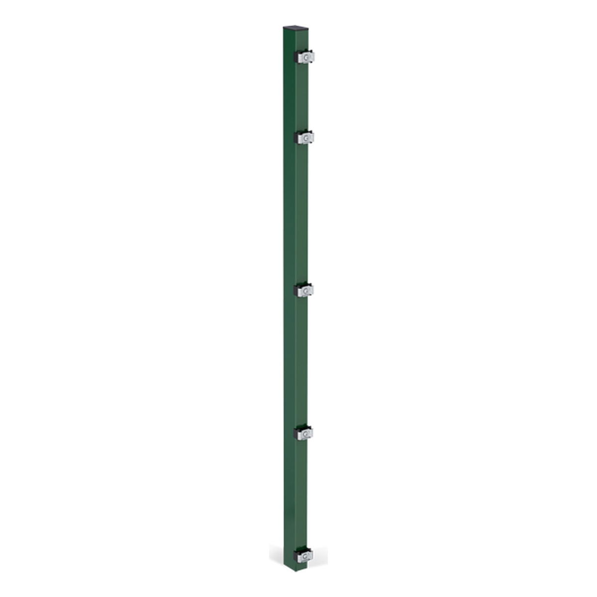 Alberts Zaunpfosten, Länge: 1475 mm, für Mattenhöhe: 1400 mm, Pfostenstärke: 60 x 40 mm, inkl. innenliegender Klemmlasche, Stahl roh, sendzimirverzinkt, grün kunststoffbeschichtet RAL 6005, zum Aufschrauben - 1 Stk.