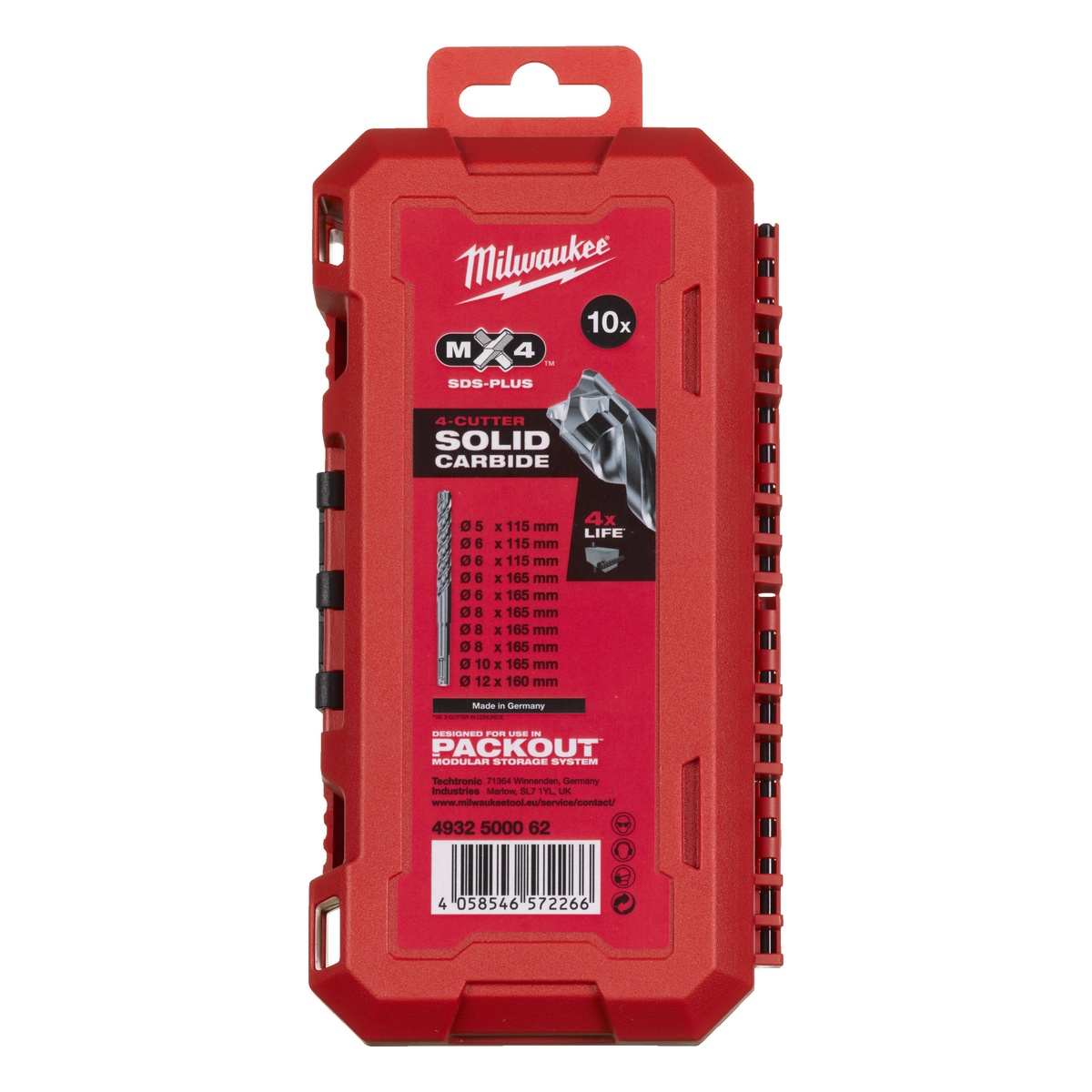 Milwaukee Hammerbohrerkassette MX4, SDS-Plus, Packout - 10-teiliges Set