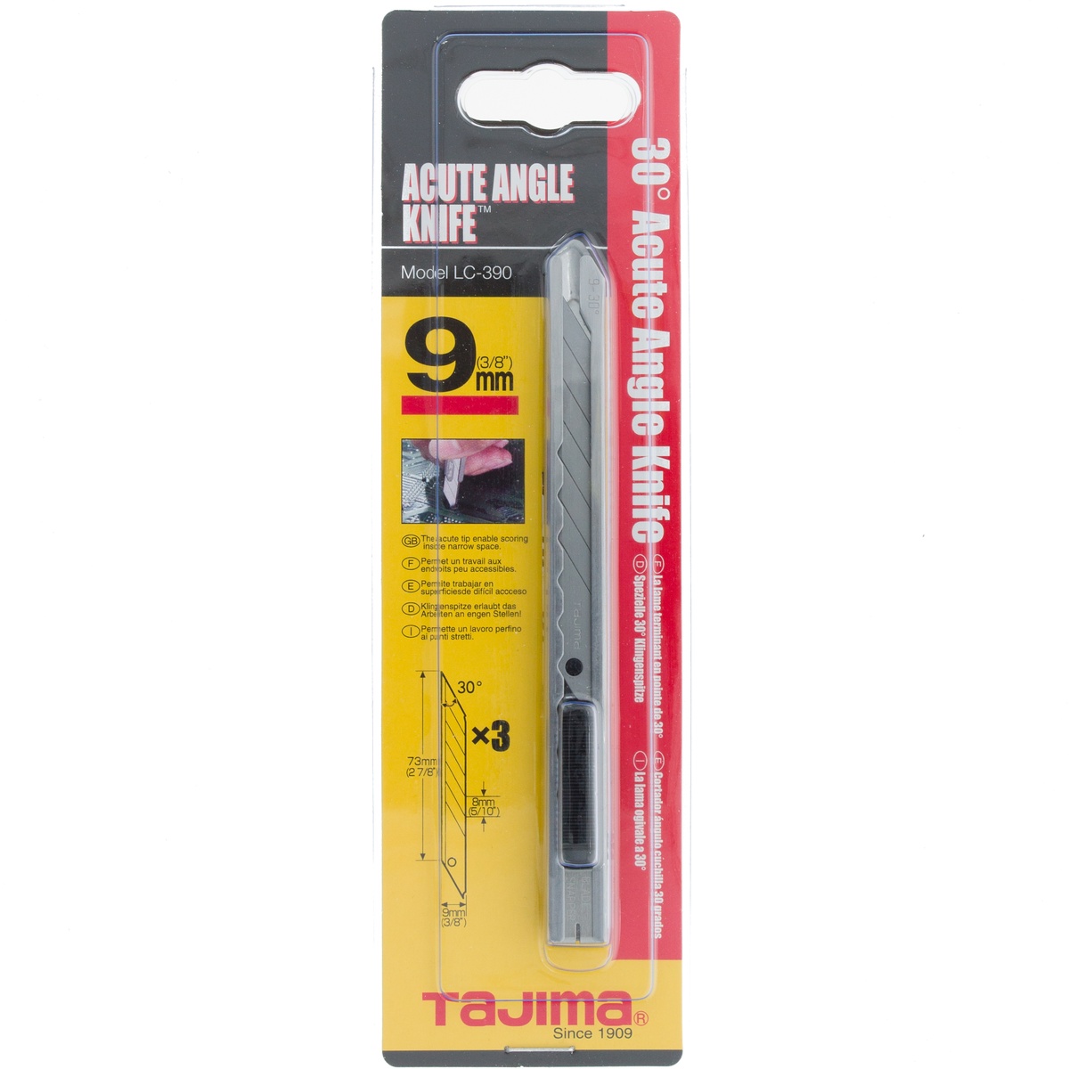 Tajima Lc Edelstahl Cutter 9 mm mit 3 Special-Klingen 30° Auto Lock - 1 Stk.