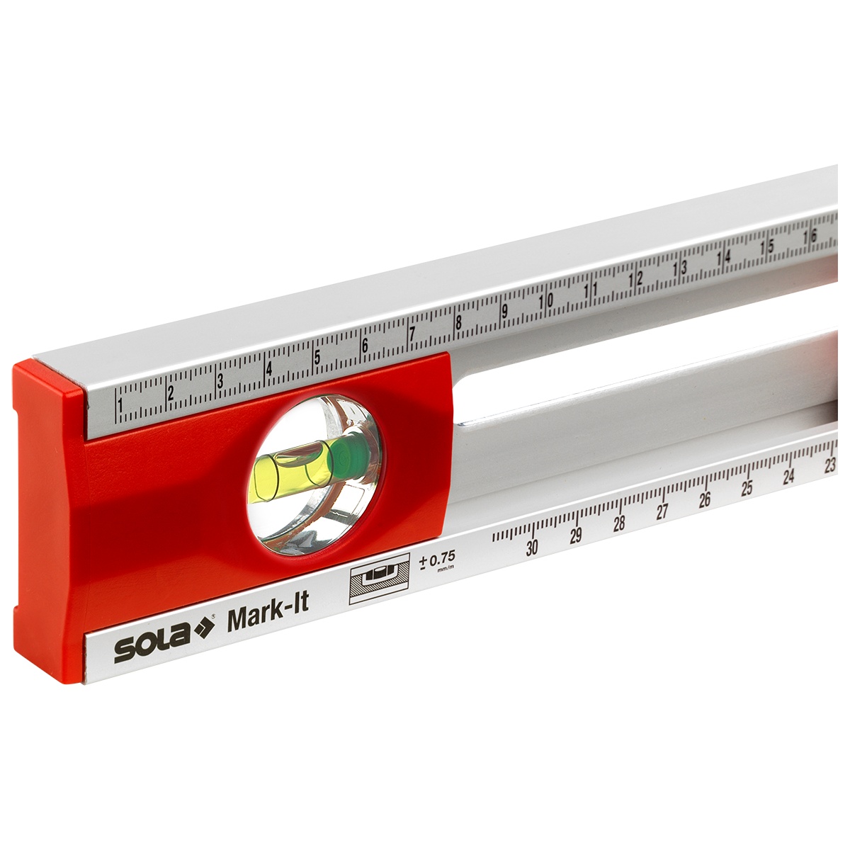 Sola Markier-Wasserwaage MARK-IT, 80 cm, Alu-C-Profil mit Messschiebern und Mittelpunkt-Skala