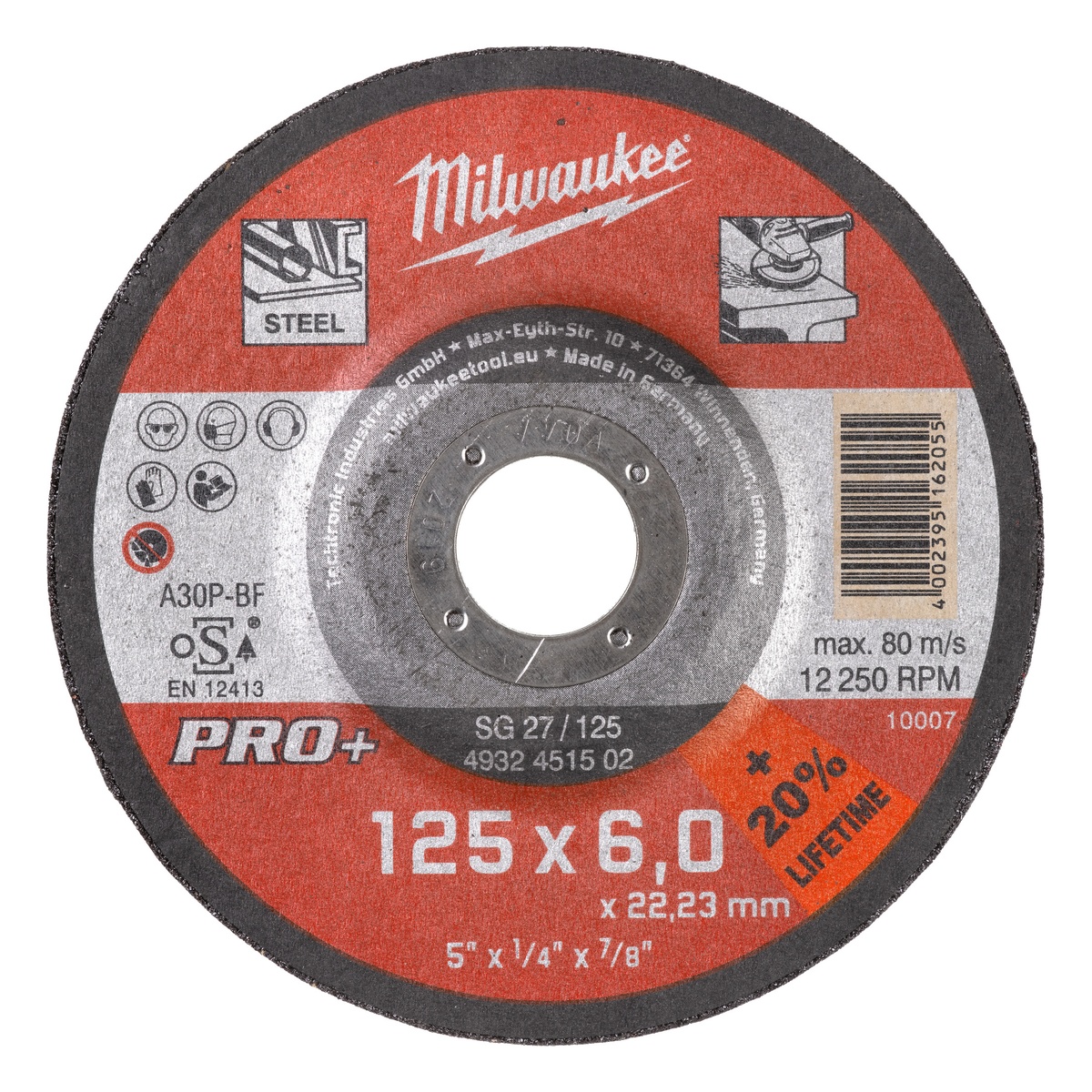 Milwaukee Schruppscheibe PRO+ 125 mm SG27 6 mm gekröpft - 1 Stk. Milwaukee Schruppscheibe PRO+ 125 mm SG27 6 mm gekröpft - 1 Stk.