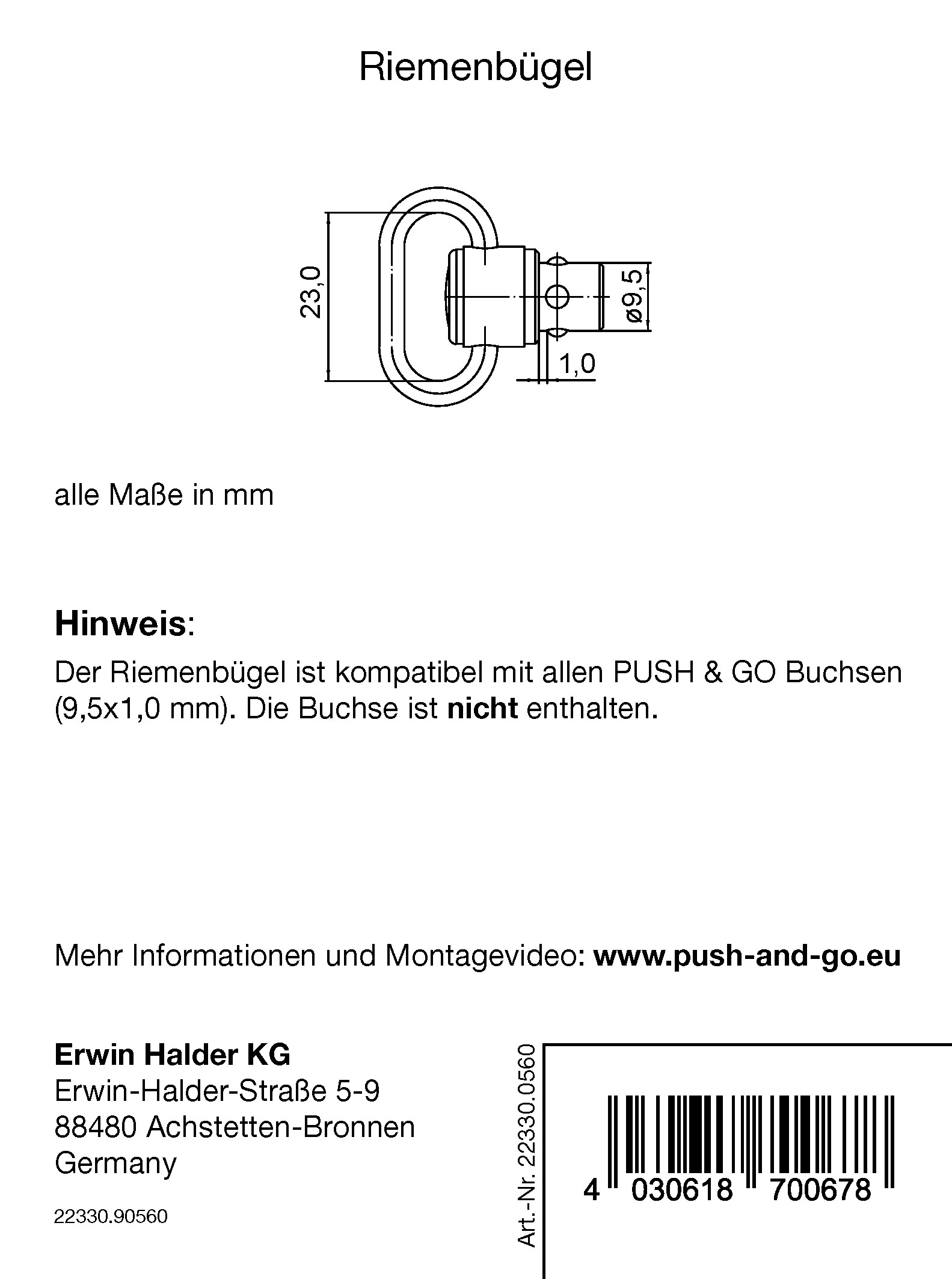 Halder schmaler Bügel für 9,5 mm Buchse