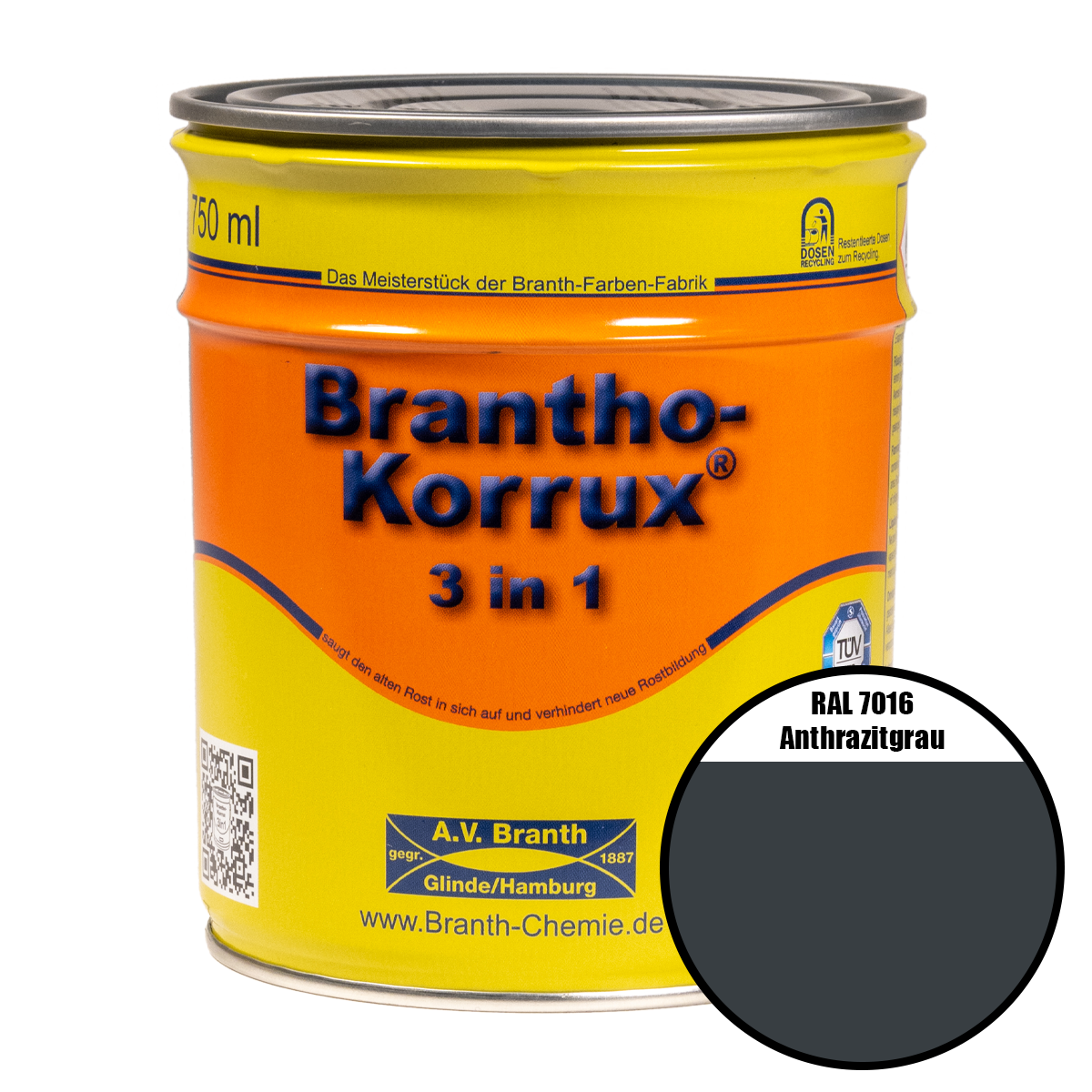 Brantho- Korrux "3 in 1" Metallschutzfarbe RAL 7016 anthrazitgrau 0,75 l Brantho- Korrux "3 in 1" Metallschutzfarbe RAL 7016 anthrazitgrau 0,75 l
