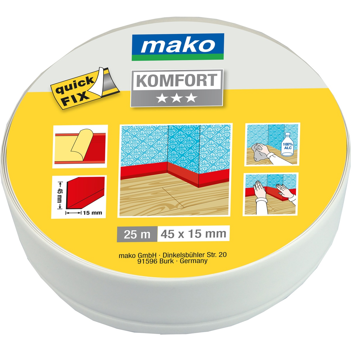 Mako Weich-Sockelleiste selbstklebend, 45 x 15 mm, 25 m, cremeweiß
