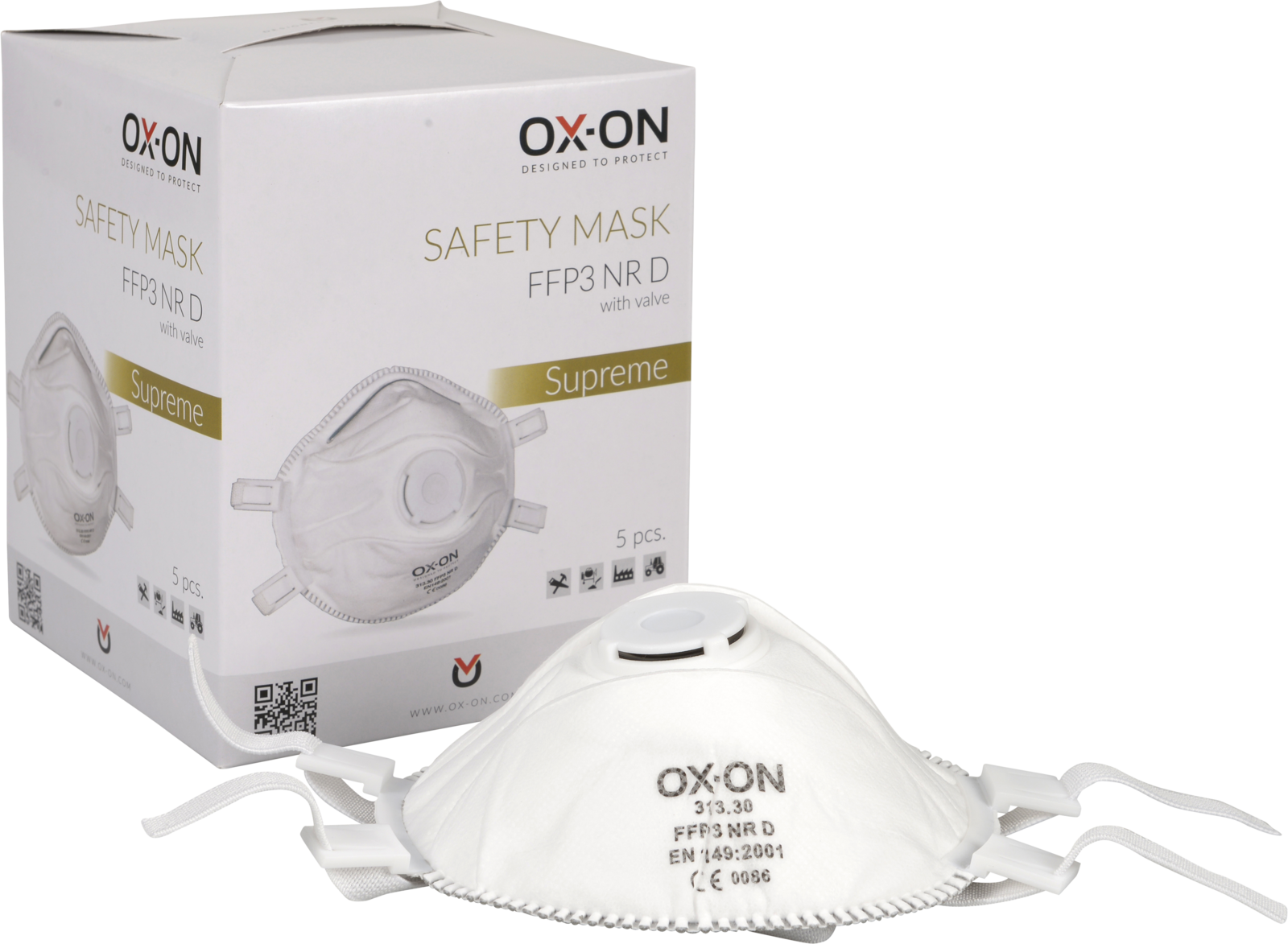 OX-ON FFP3 Atemschutzmaske mit Ventil, 5 Stück