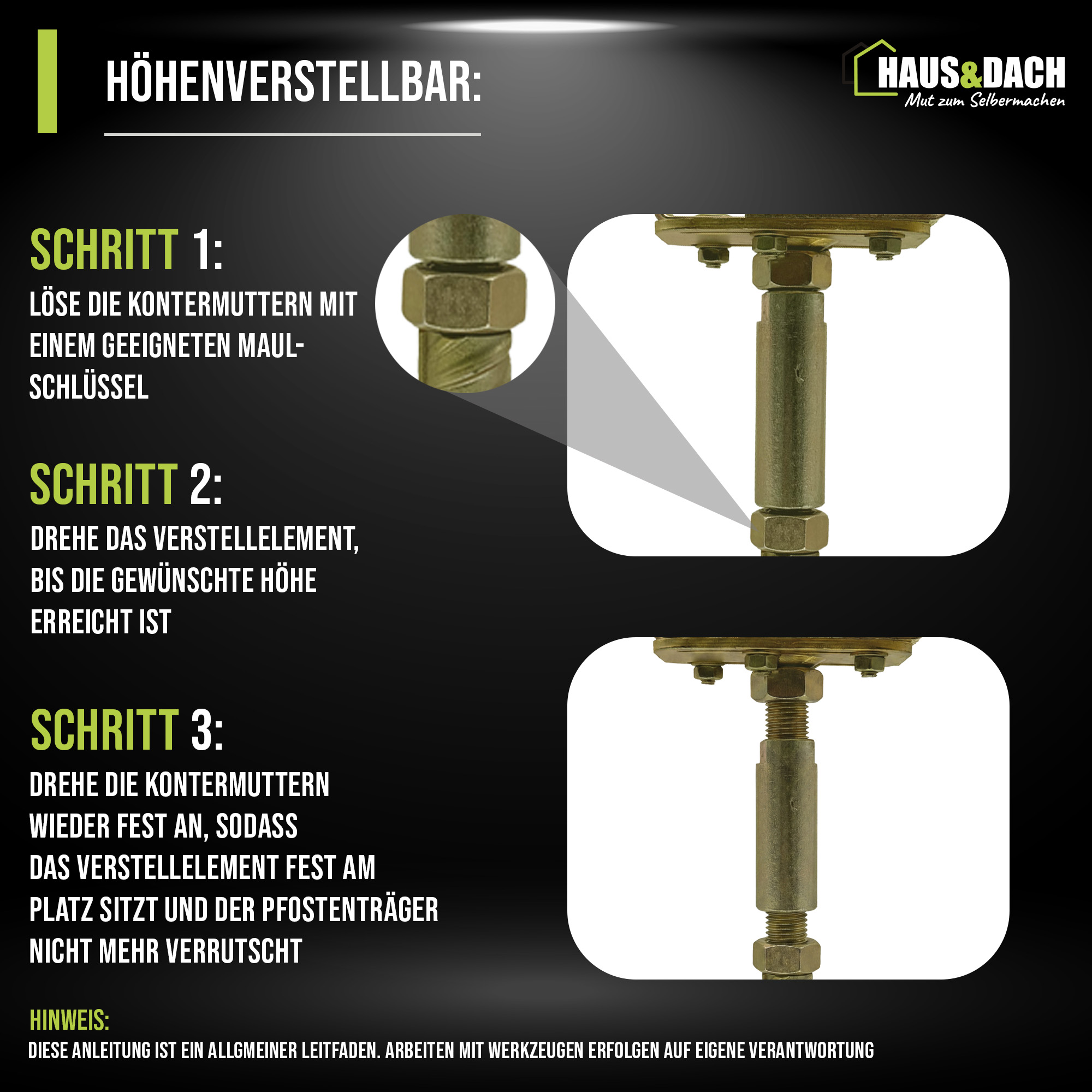 HAUS&DACH U-Pfostenträger Breiten- u. Höhenverstellerbar - Pfostenschuh zum Aufschrauben, verzinkt - 1 Stk.