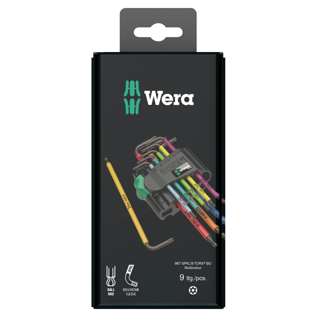 Wera Winkelschlüsselsatz TORX BO Multicolour, 9-teilig, TX 8 bis TX 40, BlackLaser, Clip mit Magnetisierer