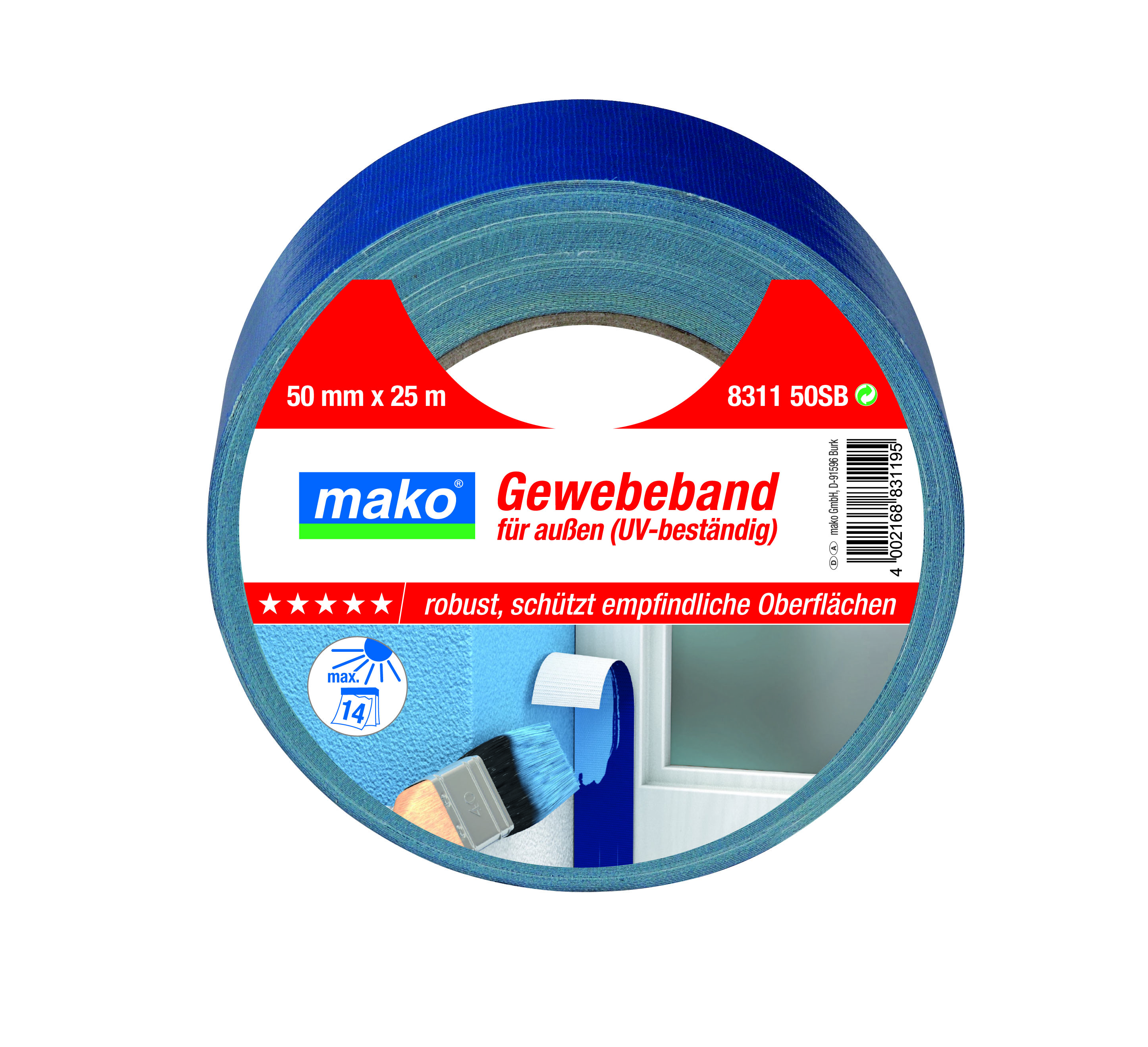 Mako Gewebeband für außen, 50 mm x 25 m