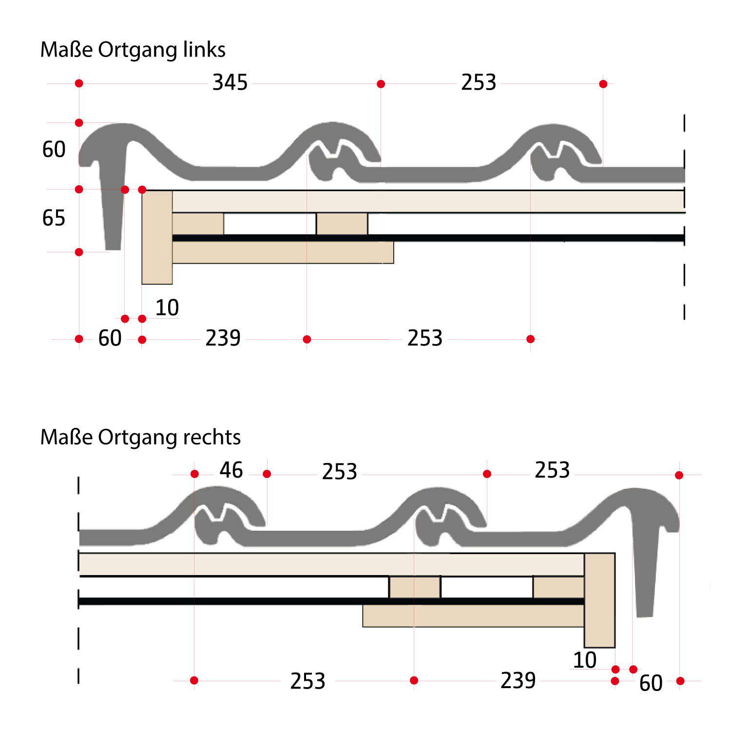 Röben Flandern plus Ortgangziegel links anthrazit Röben Flandern plus Pultdach-Ortgangziegel rechts 90 Grad schwarz