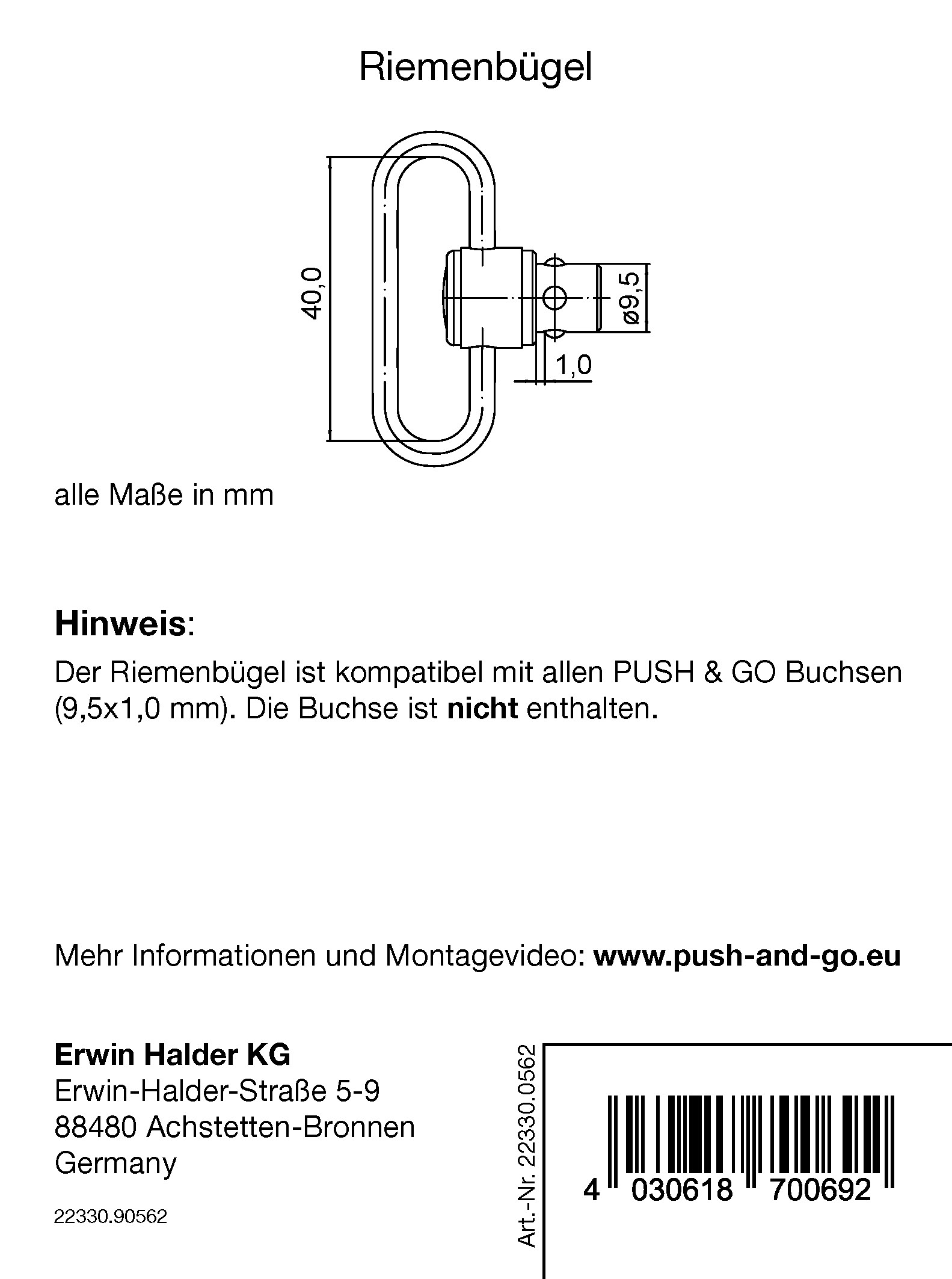 Halder breiter Bügel für 9,5 mm Buchse