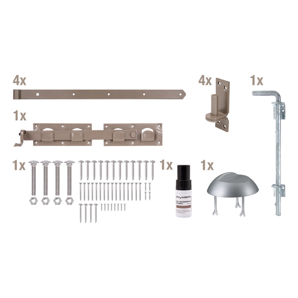 Alberts DURAVIS® Beschlagsortiment für Doppeltore, 320 x 130 x 805 mm, Stahl, blau verzinkt perlbeige duplexbeschichtet RAL 1035 - 1 Stk.