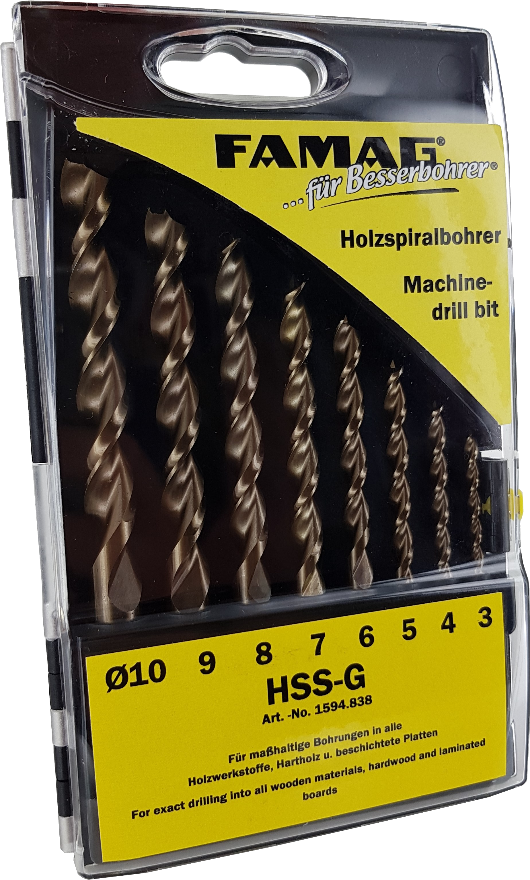 FAMAG Holzspiralbohrer-Satz HSS-G 8 tlg 3, 4, 5, 6, 7, 8, 9, 10 mm