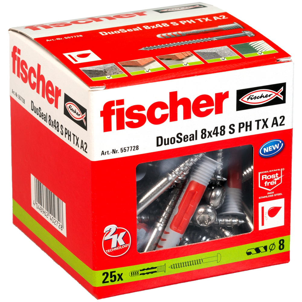 Fischer DuoSeal 8 x 48 S PH TX A2, Dübel - 25 Stk. Fischer DuoSeal 8 x 48 S PH TX A2, Dübel - 25 Stk.