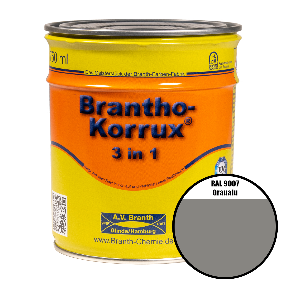 Brantho- Korrux "3 in 1" Metallschutzfarbe RAL 9007 graualu 0,75 l Brantho- Korrux "3 in 1" Metallschutzfarbe RAL 9007 graualu 0,75 l