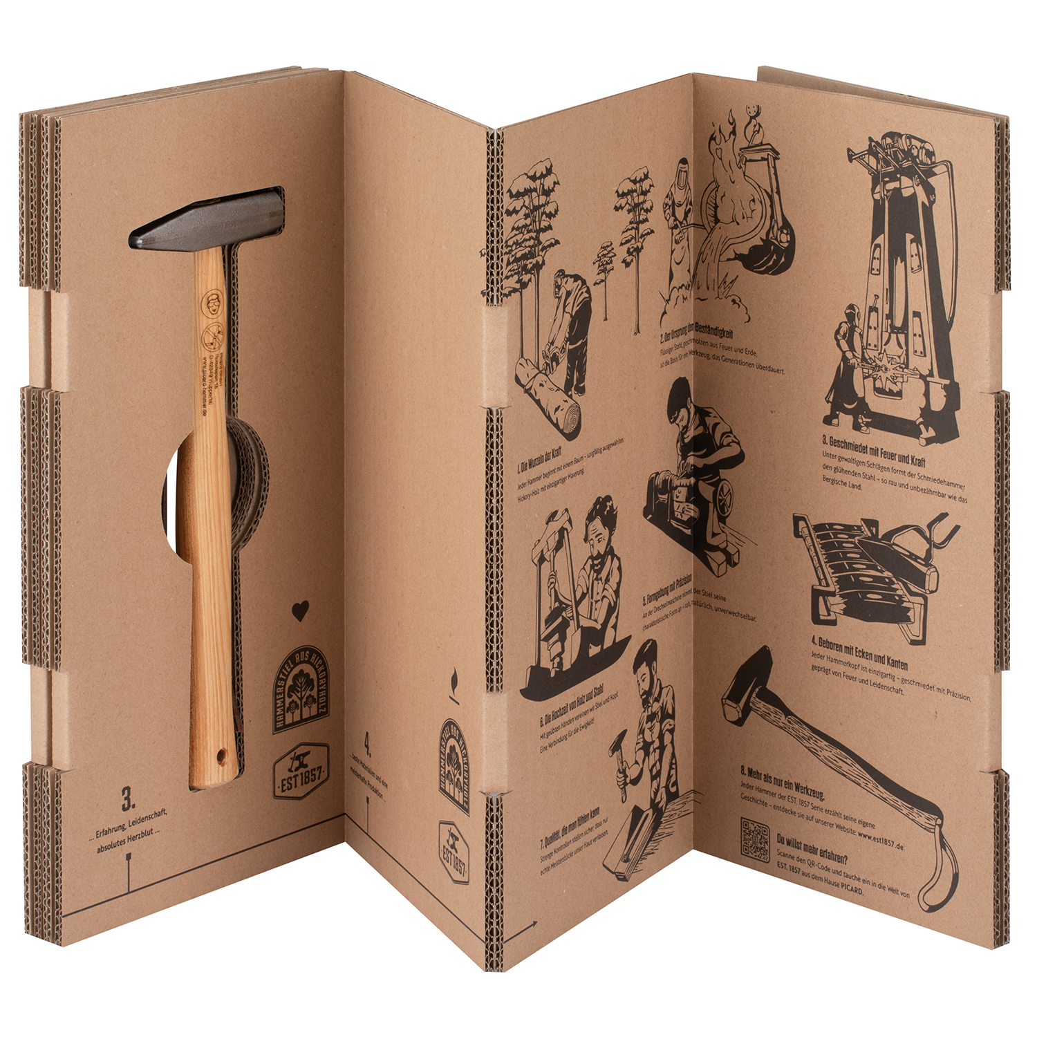 Picard Schlosserhammer EST 1857. 300 g. gewachster Hickorystiel. Lederschlaufe. in Geschenkverpackung