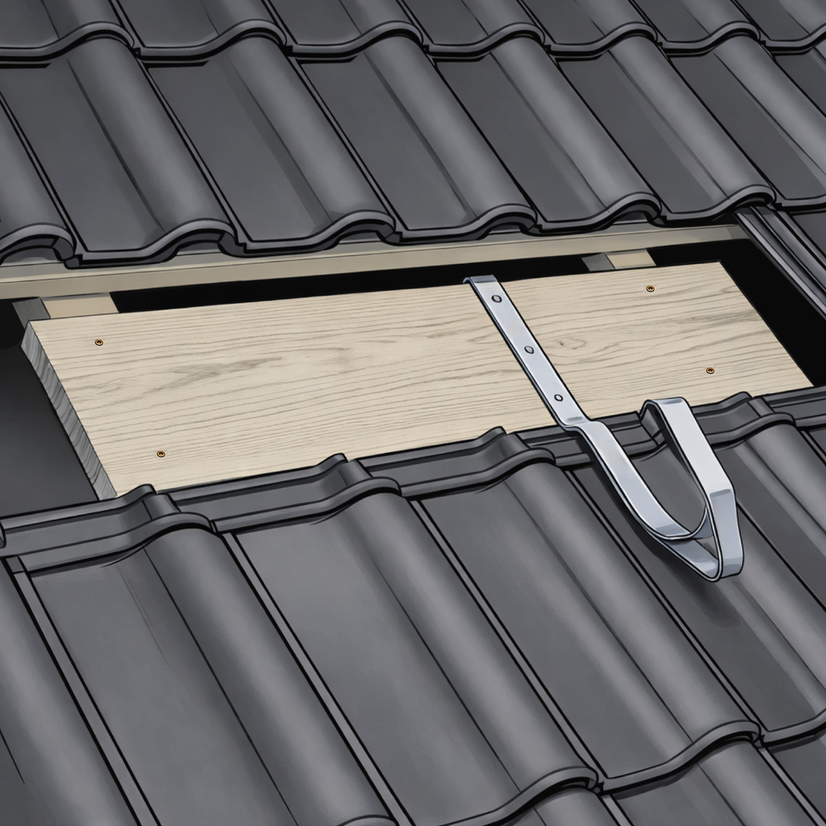 Overhoff GEO-Sicherheitsdachhaken zum Einhängen, 15mm gekröpft, RAL9005 schwarz