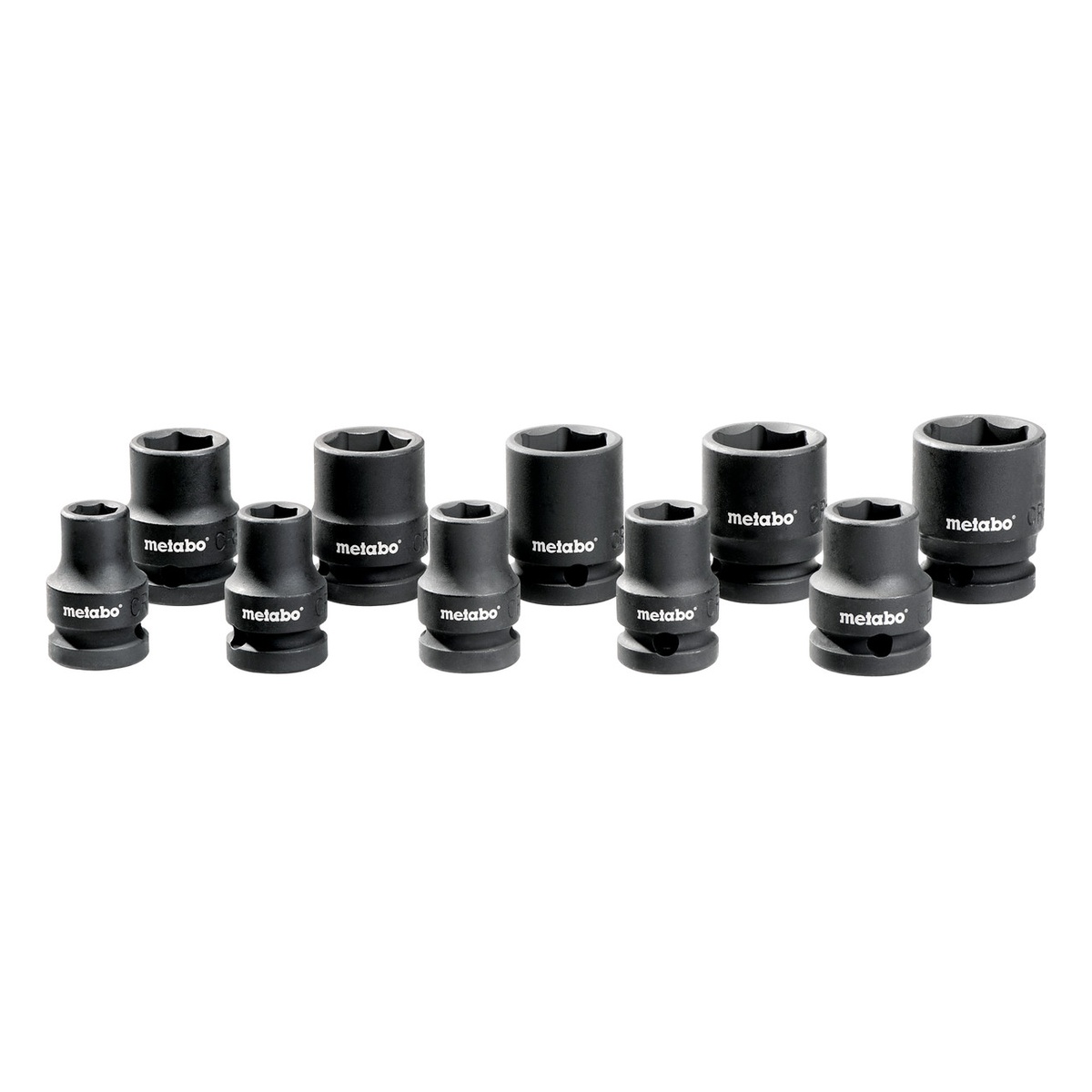 Metabo Steckschlüsselsatz 1/2 Zoll schlagfest, 10 Schlagnüsse SW 10 bis 24 mm, mit Sicherungsstift und -ring