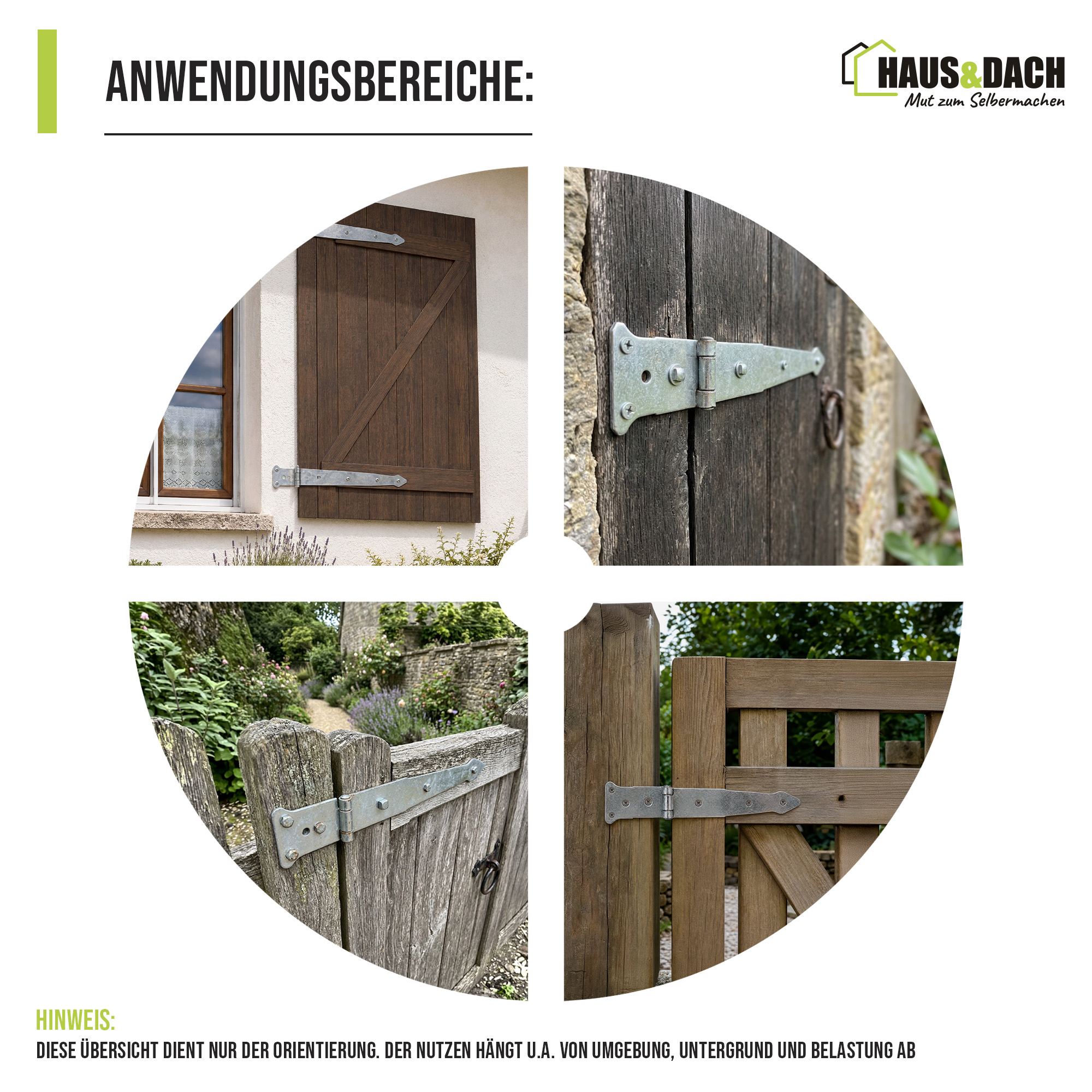 HAUS&DACH Werfgehänge Set 500 mm verzinkt - schweres Torband / Türband für Gartentor & Holztor