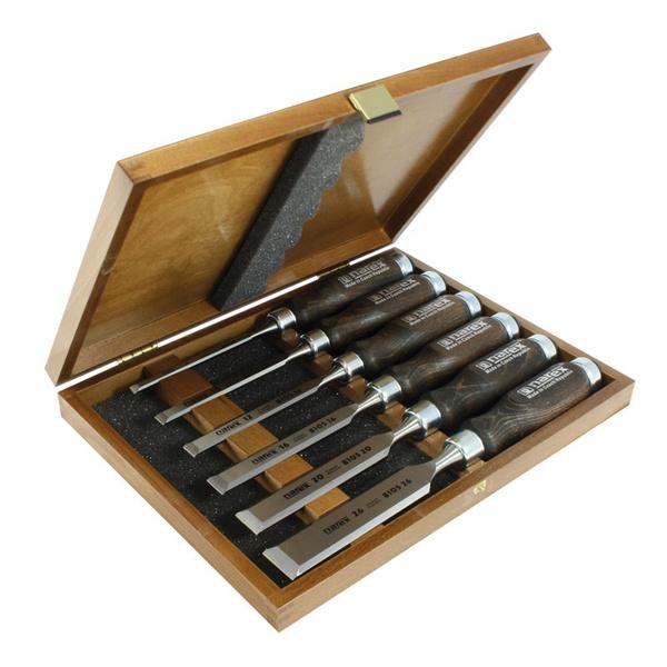 Narex Stechbeitel-Set Wood Line Profi 6-teilig 6 bis 26 mm in Holzkassette, Griffe dunkel gebeizt