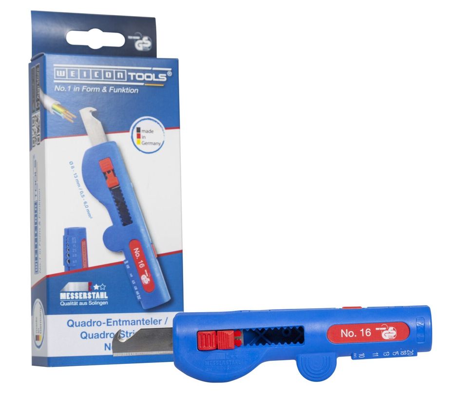 WEICON Quadro-Entmanteler No.16, Multifunktions-Entmanteler, Arbeitsbereich Abisolieren 0,5 - 6,0 mm² / Entmanteln 8 - 13 mm Ø, 1 Stück WEICON Quadro-Entmanteler No.16, Multifunktions-Entmanteler, Arbeitsbereich Abisolieren 0,5 - 6,0 mm² / Entmanteln 8 - 13 mm Ø, 1 Stück