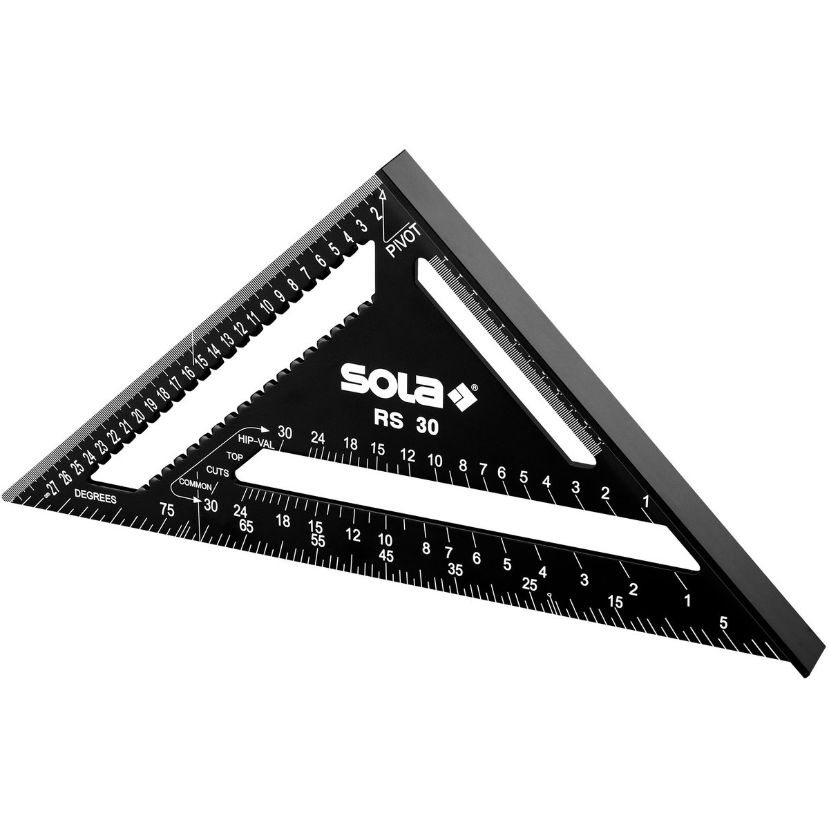 Sola Sparrenwinkel RS 30, 305 x 305 mm, Aluminium schwarz, mit Skalen für Normal-, Grat- und Kehlsparren