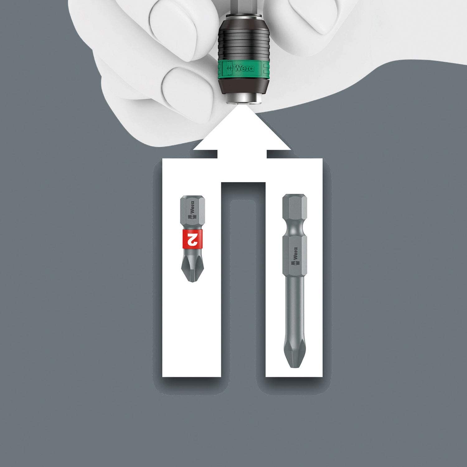 Wera Bit-Handhalter Kraftform Plus mit Rapidaptor Schnellwechselfutter, 119 mm, magnetisch, für 1/4 Zoll Bits