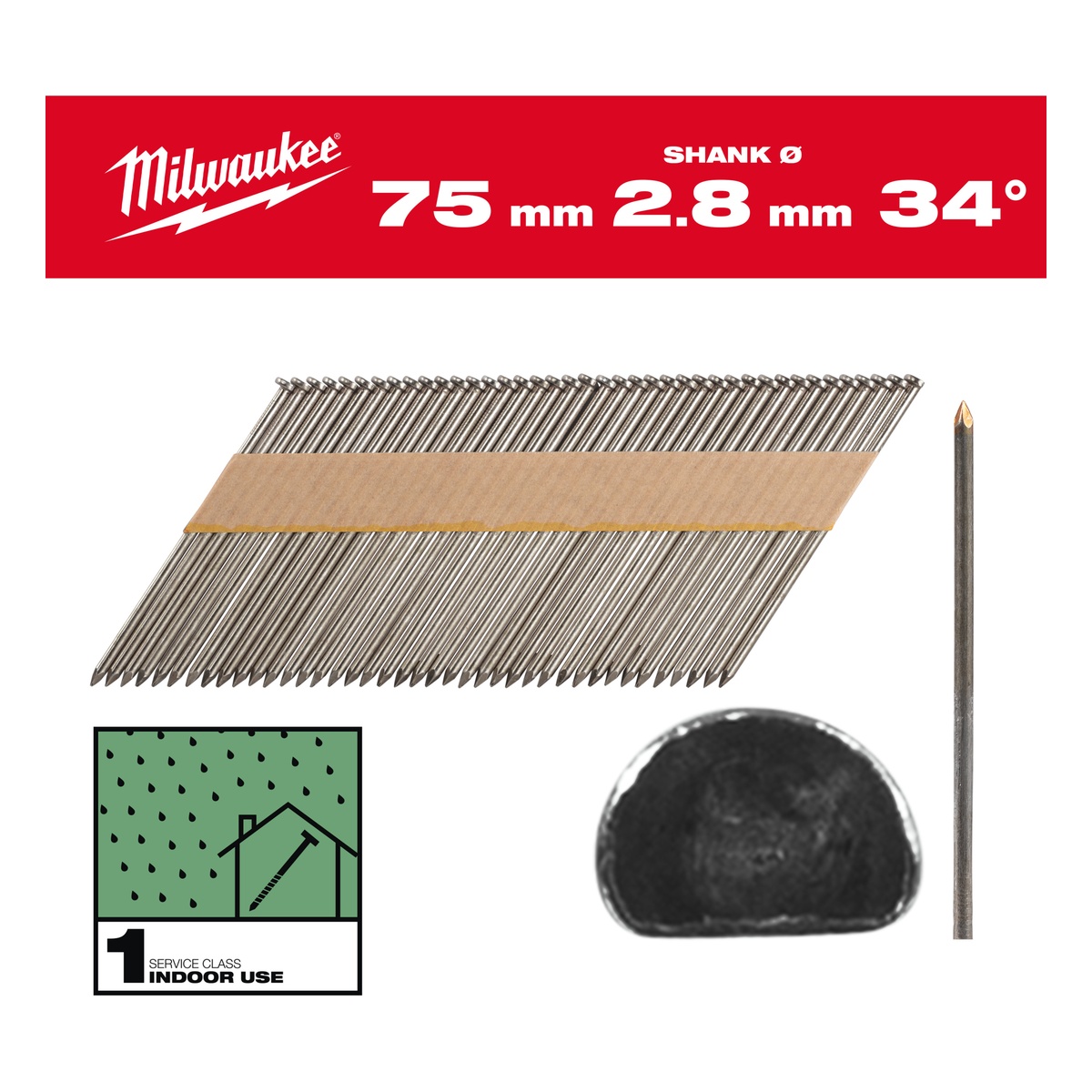 Milwaukee D-Kopf-Nägel für M18FFN 7,4 x 2,8 x 75 mm, Glattschaft Stahl blank, 34° - 2200 Stk. Milwaukee D-Kopf-Nägel für M18FFN 7,4 x 2,8 x 75 mm, Glattschaft Stahl blank, 34° - 2200 Stk.