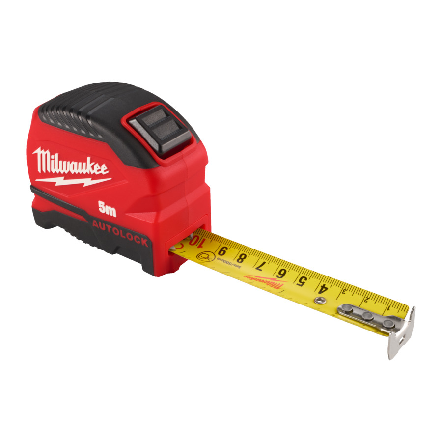 Milwaukee Bandmaß Pro-Compact Autolock Gen II, 5 m, 25 mm Bandbreite, automatische Bandbremse, Gürtelclip, Klasse II