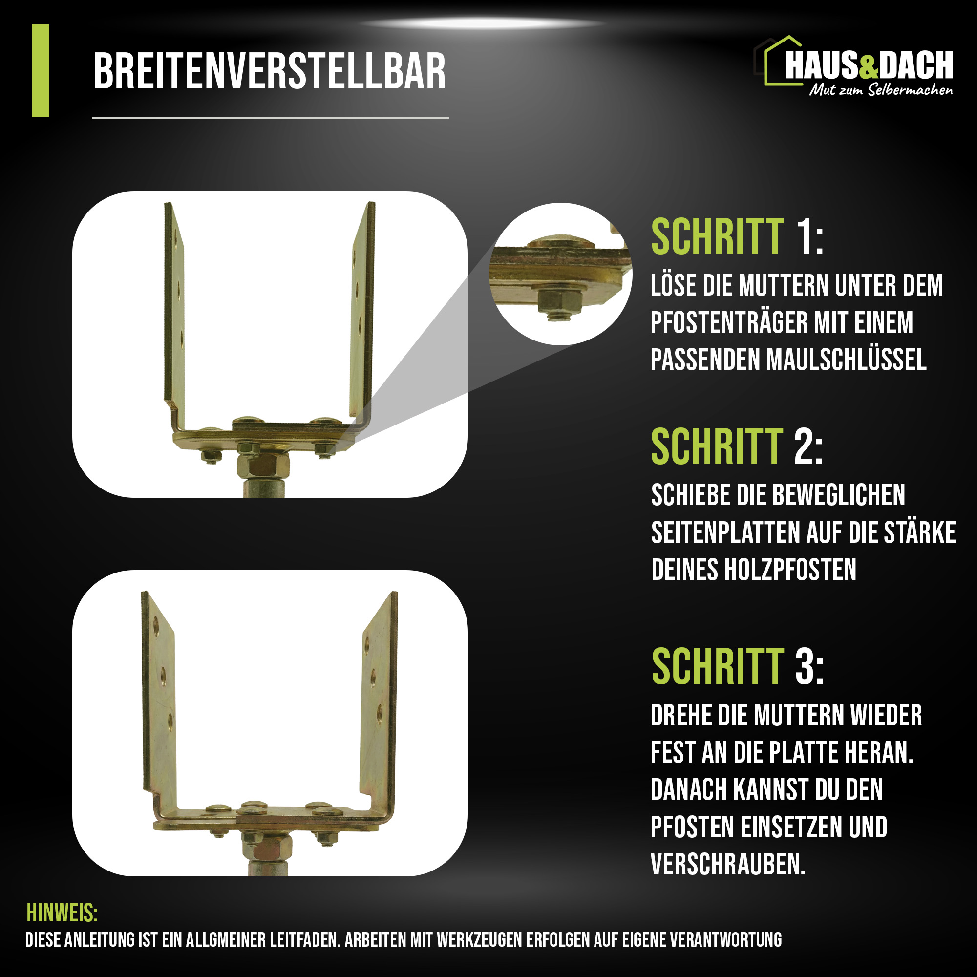 HAUS&DACH U-Pfostenträger Breiten- u. Höhenverstellerbar - Pfostenschuh zum Aufschrauben, verzinkt - 1 Stk.