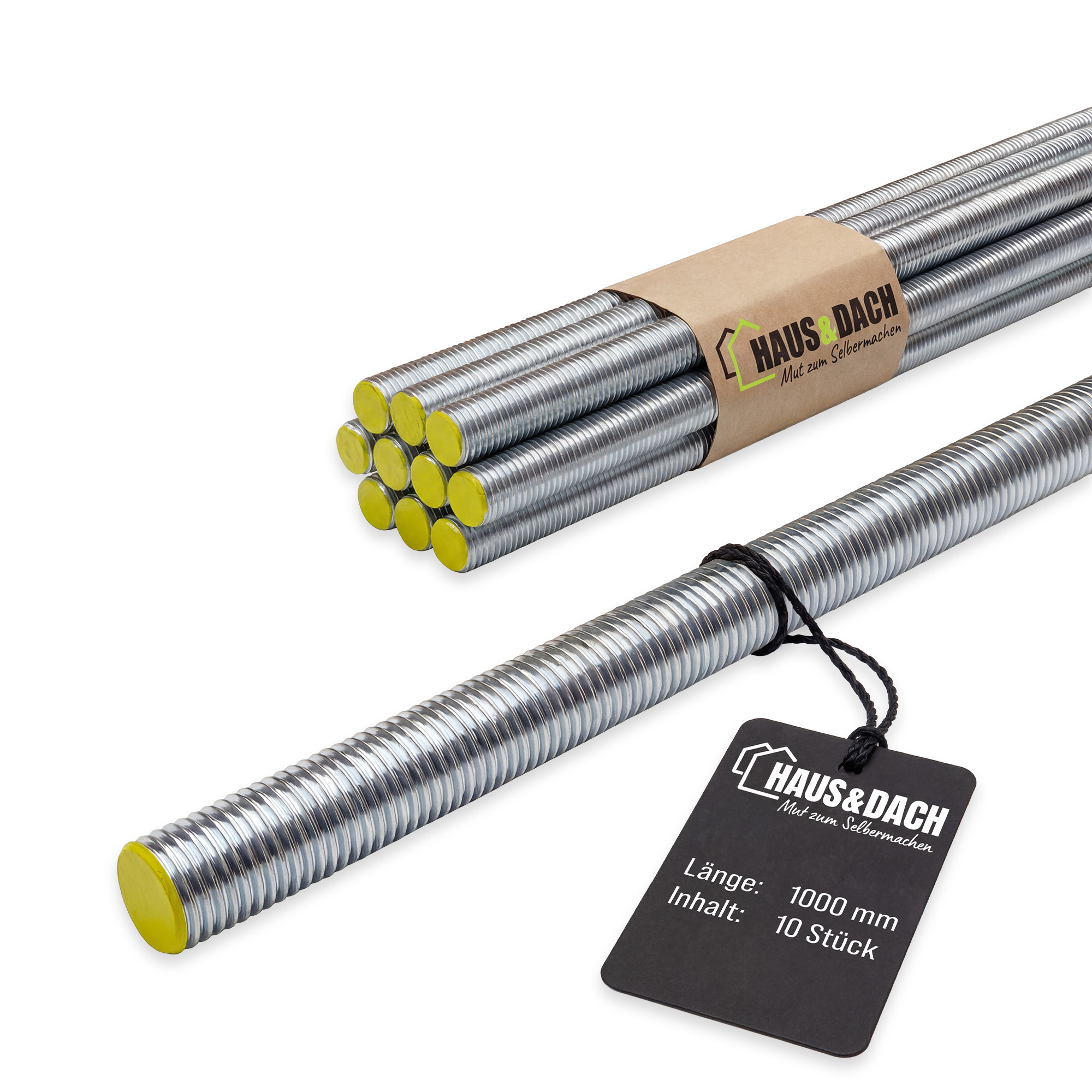 HAUS&DACH Gewindestange M24x1000 mm DIN 975 - Gewindestab für Montage, Bau & Befestigung, Stahl 8.8 galvanisch verzinkt - 10 Stk.