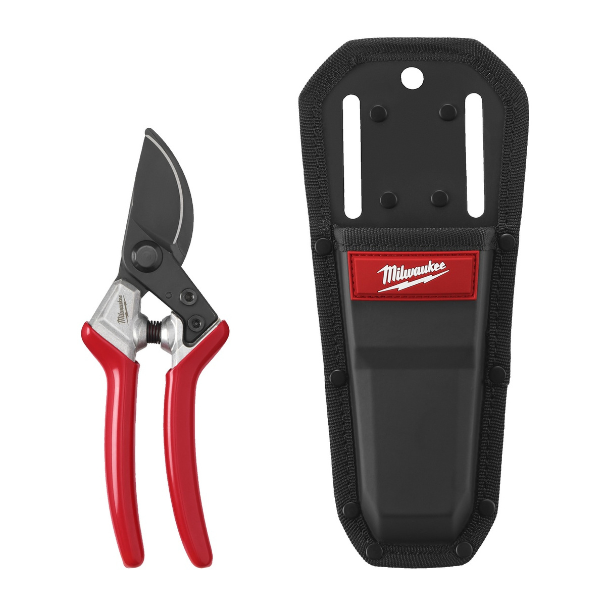 Milwaukee Gartenschere Bypass, mit Holster, geschmiedete Klingen, Zweistufen-Arretierung