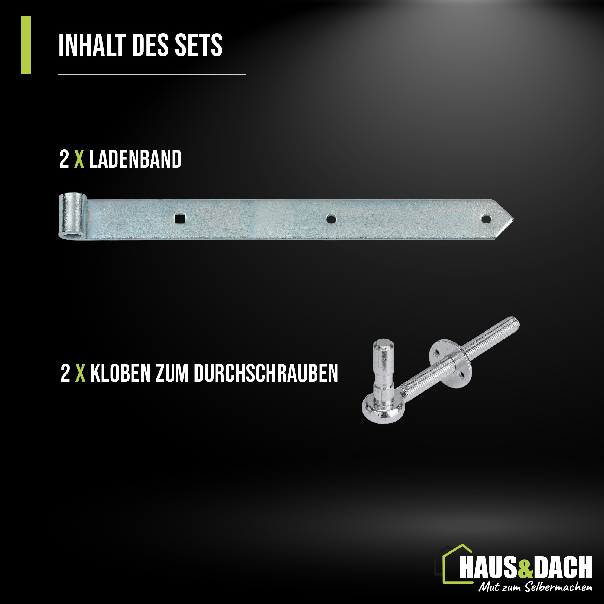 HAUS&DACH Ladenband Set 800 mm blau verzinkt - Torband / Türband für Gartentor & Holztor inkl. Kloben zum Durchschrauben Ø 13 mm