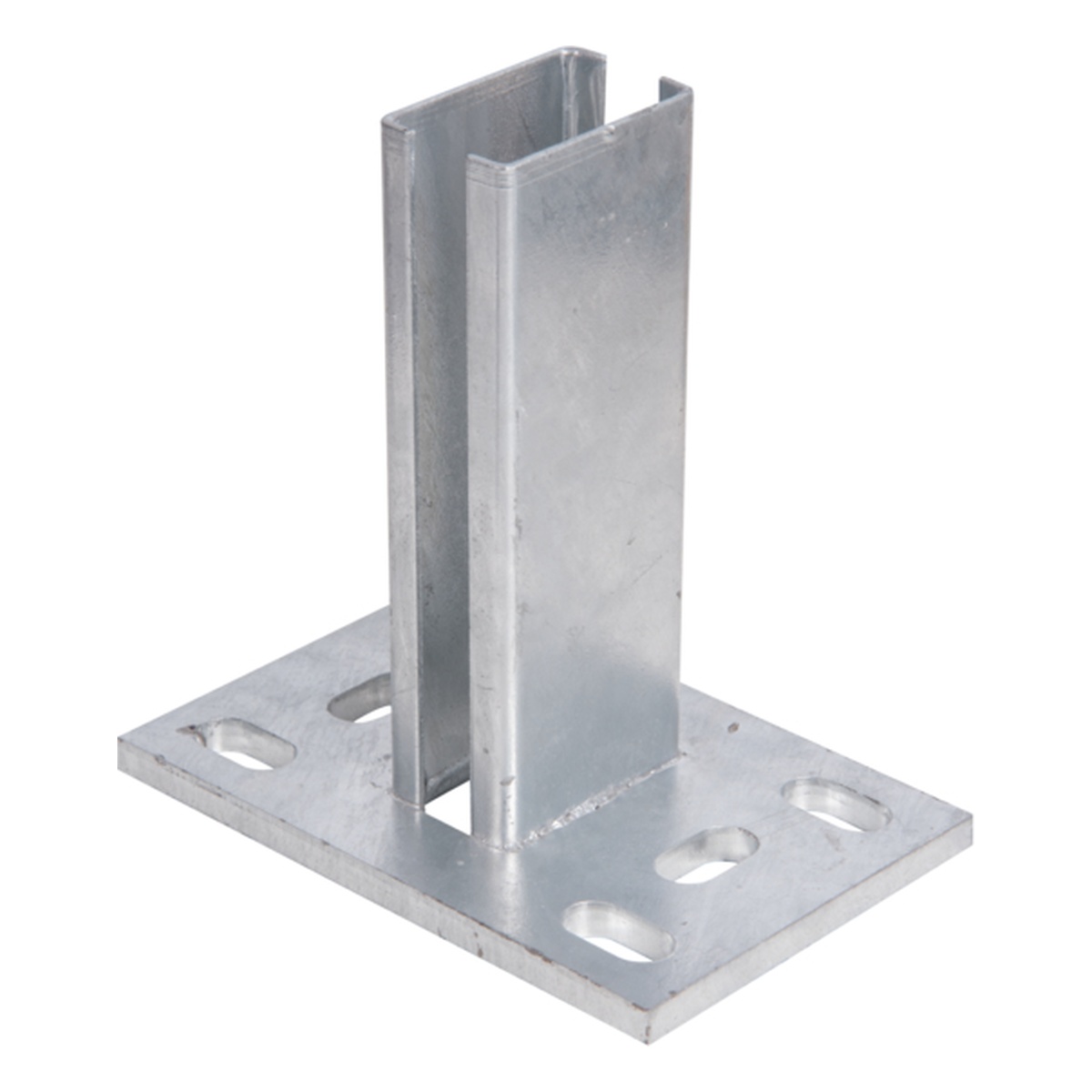 Alberts Pfostenträger für Zaunpfosten 60 x 40 mm, Platte: 150 x 100 mm, für Pfosten: 60 x 40 mm, Aufnahme: 55 mm, Aufnahme: 34 mm, Stahl roh, feuerverzinkt, zum Aufschrauben - 1 Stk.