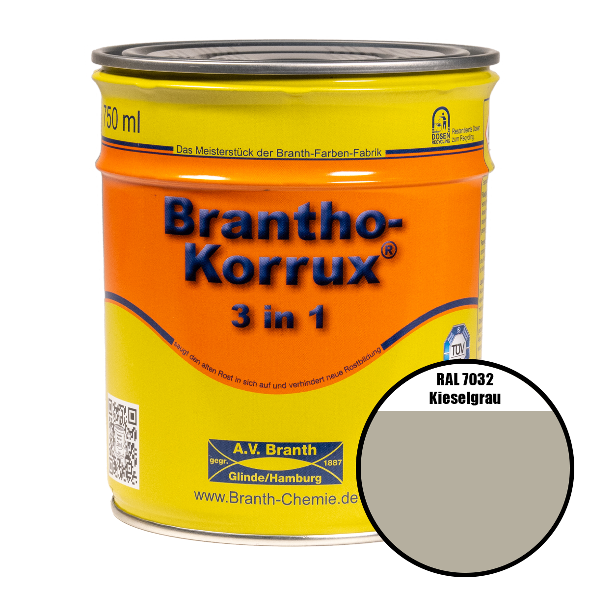 Brantho- Korrux "3 in 1" Metallschutzfarbe RAL 7032 kieselgrau 0,75 l Brantho- Korrux "3 in 1" Metallschutzfarbe RAL 7032 kieselgrau 0,75 l