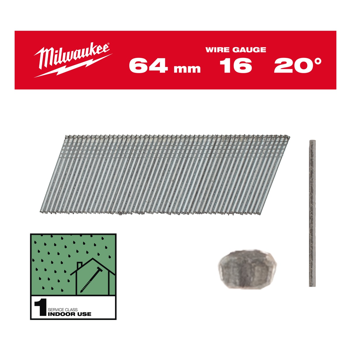 Milwaukee Stauchkopf-Nägel 16 Gauge, 20 Grad, verzinkt, für M18CN16GA & M18FN16GA