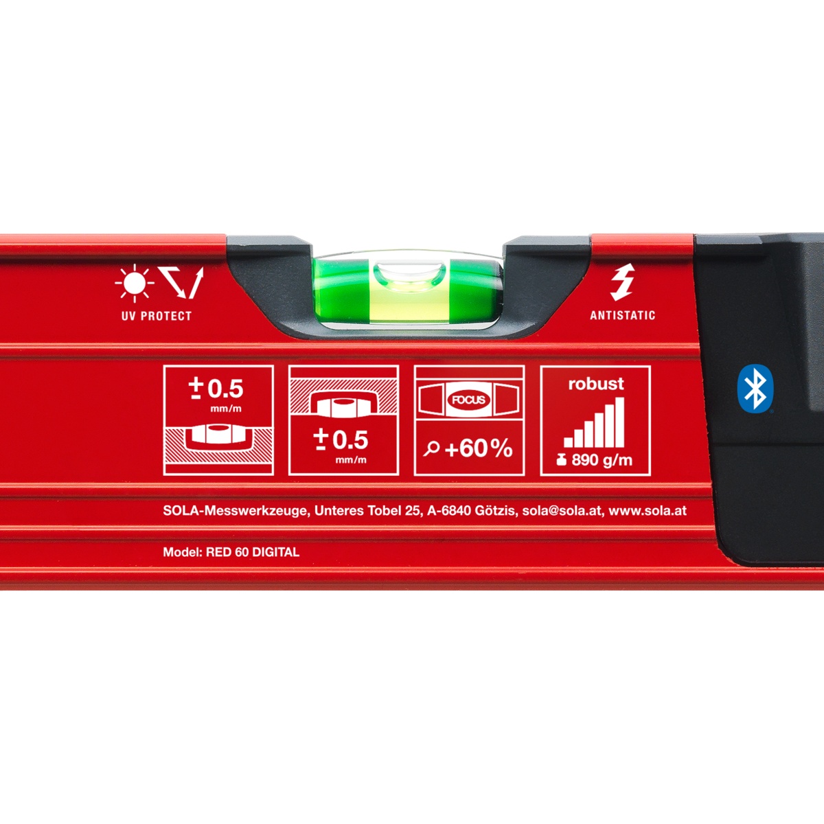 Sola Digital-Wasserwaage RED 60 DIGITAL, 60 cm, Neigungsmodul mit Bluetooth, IP65