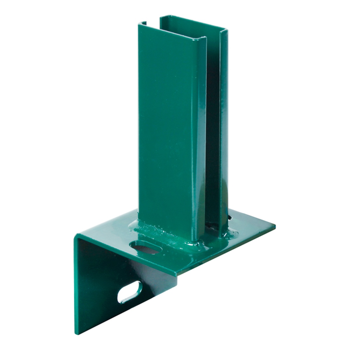 Alberts Pfostenträger zum Aufschrauben für Zaunpfosten 60 x 40 mm auf L-Randsteinen, 60 x 85 x 250 mm, Stahl roh, feuerverzinkt, grün kunststoffbeschichtet RAL 6005 - 1 Stk.