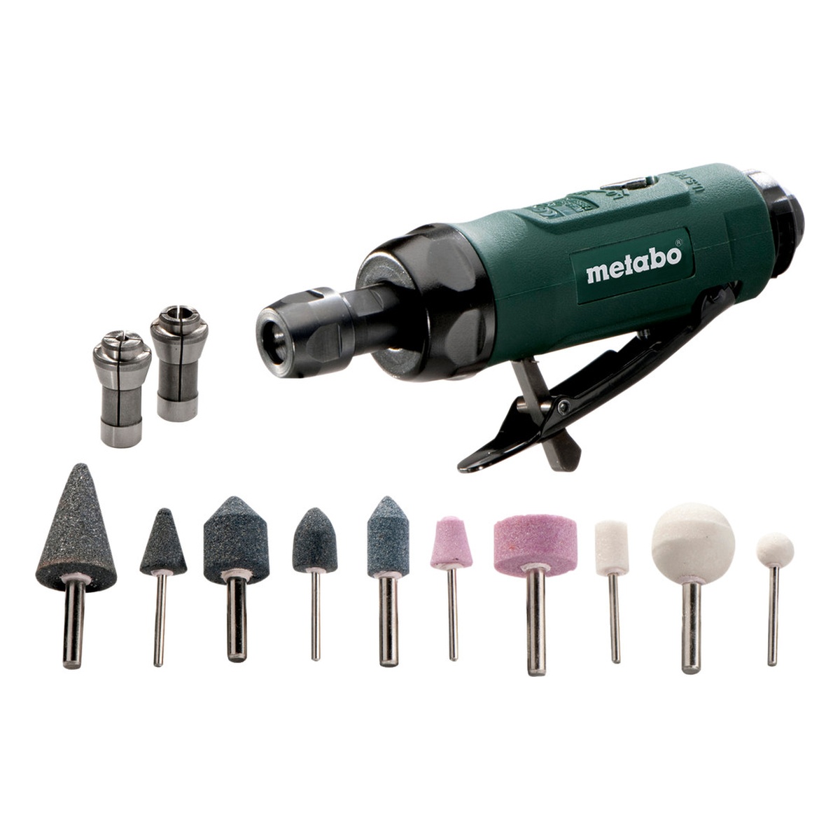Metabo Druckluft-Geradschleifer DG 25 Set, 6 mm Spannzange, 25.000 /min, mit Schleifstiften im Koffer