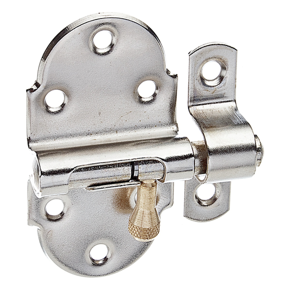 Alberts Grendelriegel mit Messing-Knopf, 40 x 75 mm, Stahl roh, vernickelt, poliert - 1 Stk. Alberts Grendelriegel mit Messing-Knopf, 40 x 75 mm, Stahl roh, vernickelt, poliert - 1 Stk.