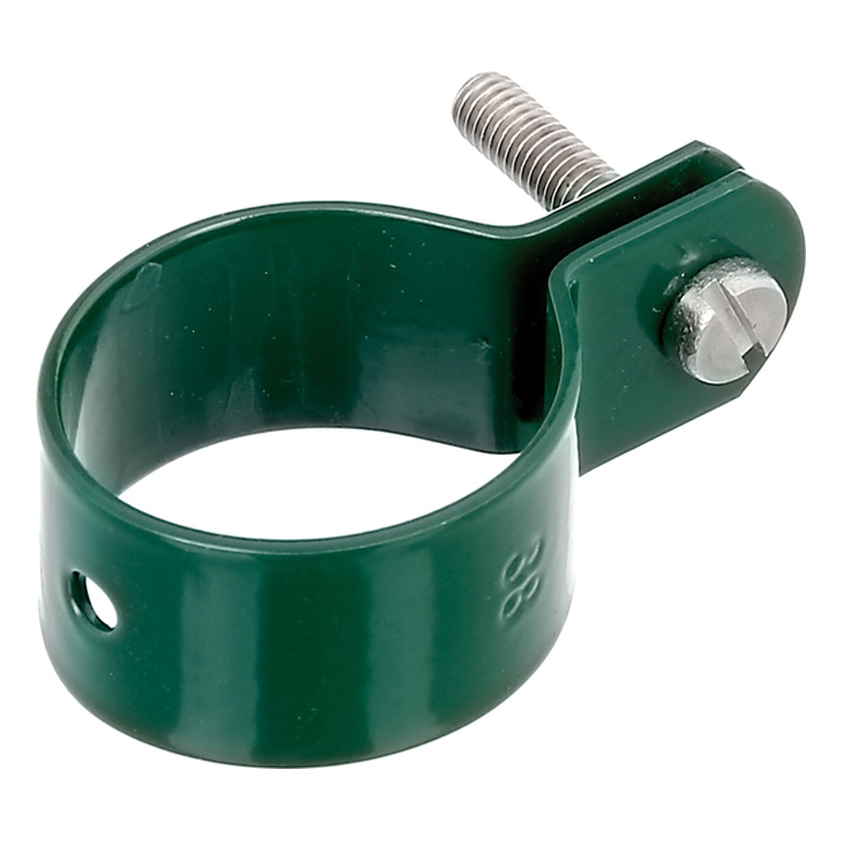 Alberts Schelle zur Befestigung von Streben an Pfosten, 21,8 x 41,3 x 65,3 mm, Schellen-Ø: 38 mm, Stahl roh, verzinkt grün kunststoffbeschichtet RAL 6005 - 1 Stk.