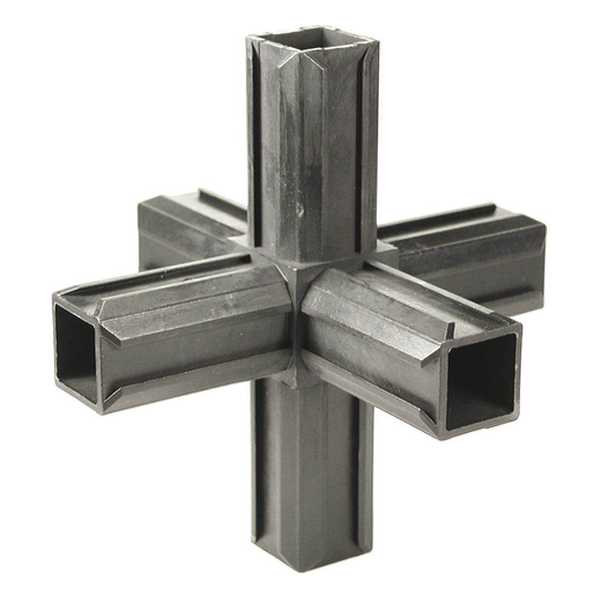 Alberts XD-Rohrverbinder Kreuzstück plus zwei rechtwinkelige Abgänge, für Rohr: 20 x 20 x 1,5 mm, Polyamid 6, Farbe: schwarz - 1 Stk.