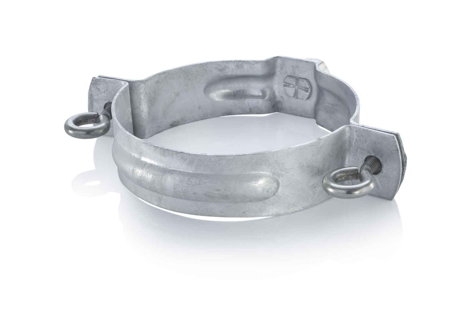 Overhoff Standrohrschelle verzinkte Schelle NW100/102 mit 2 Edelstahlschrauben u.Gewindemuffe M 10