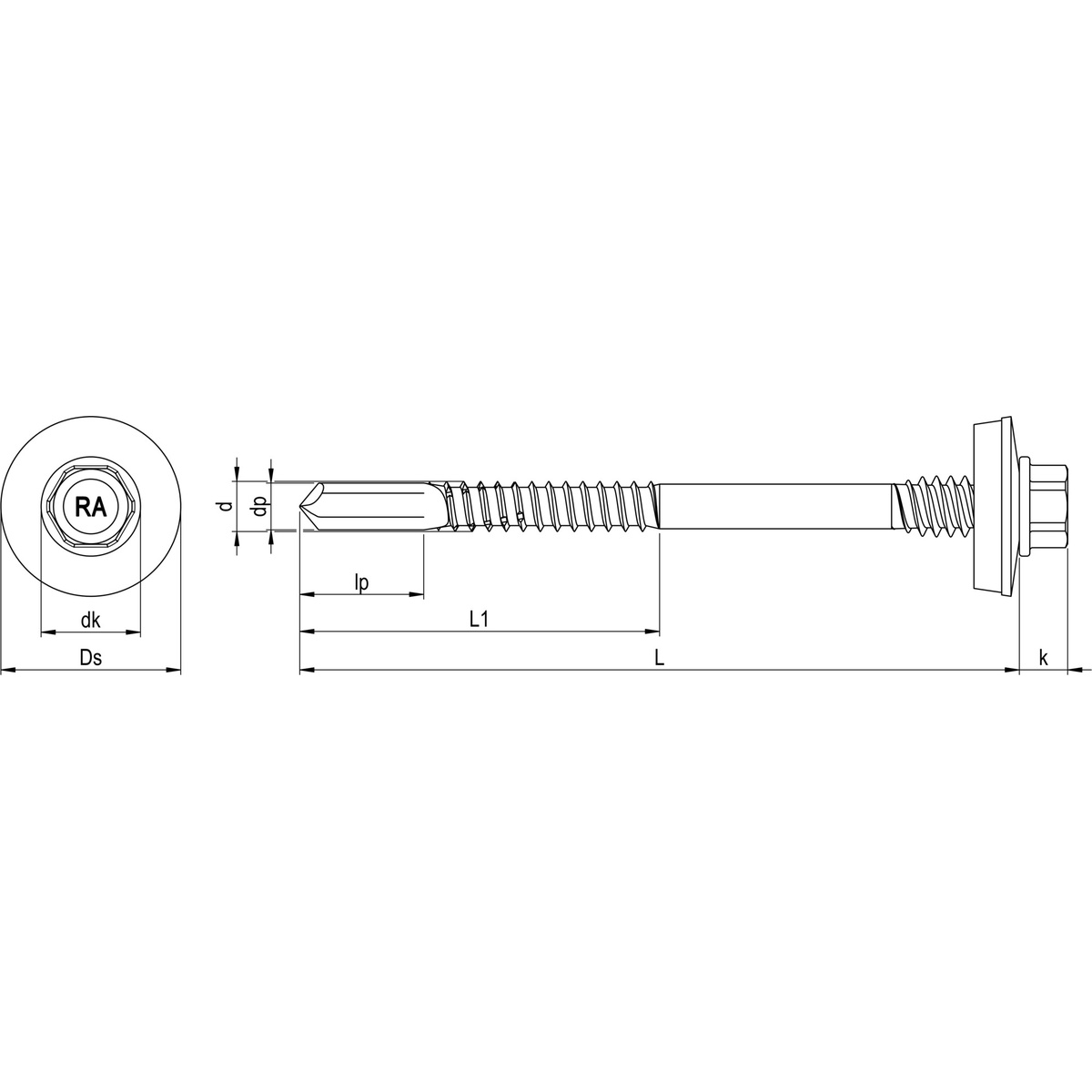 Reisser RP-K12-P Sandwich-Bohrschraube 5,5x76 mm, E16, Bimetall (Edelstahl A2/Stahl), Teilgewinde, SW8, Stahl-UK - 100 Stk.