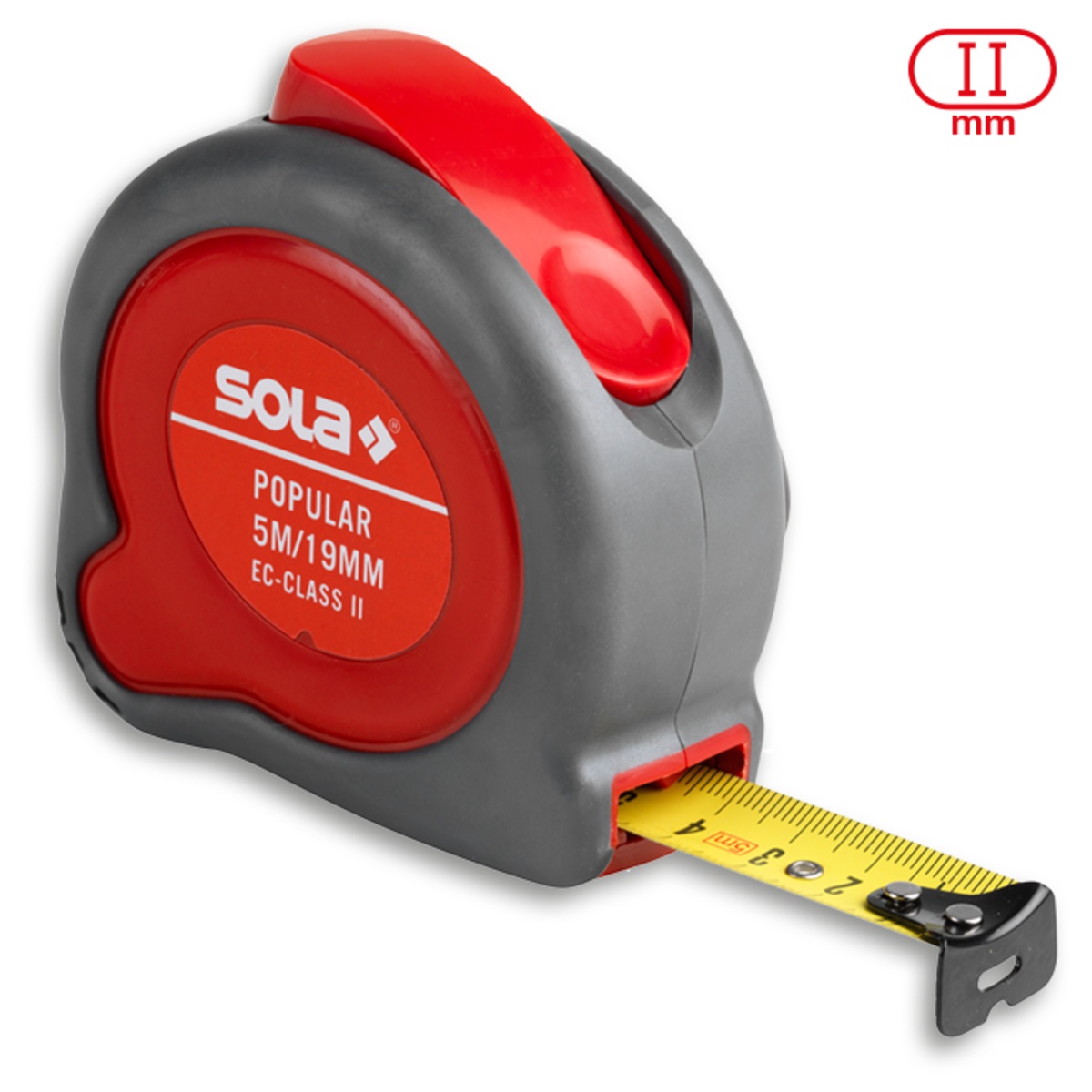 Sola Rollbandmaß POPULAR PP 8, 8 m x 25 mm, EG-Genauigkeitsklasse II, Stahlband gelb
