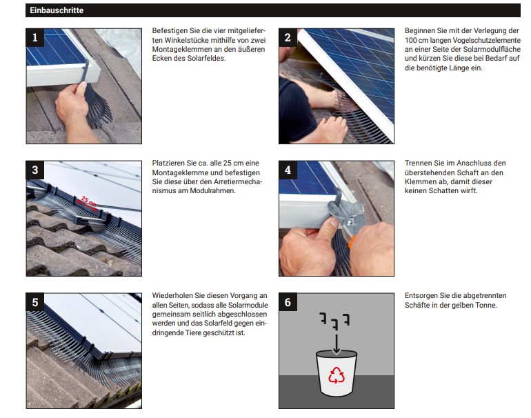 Fleck PV-VogelStop Schutz für Solaranlagen, Set 25m