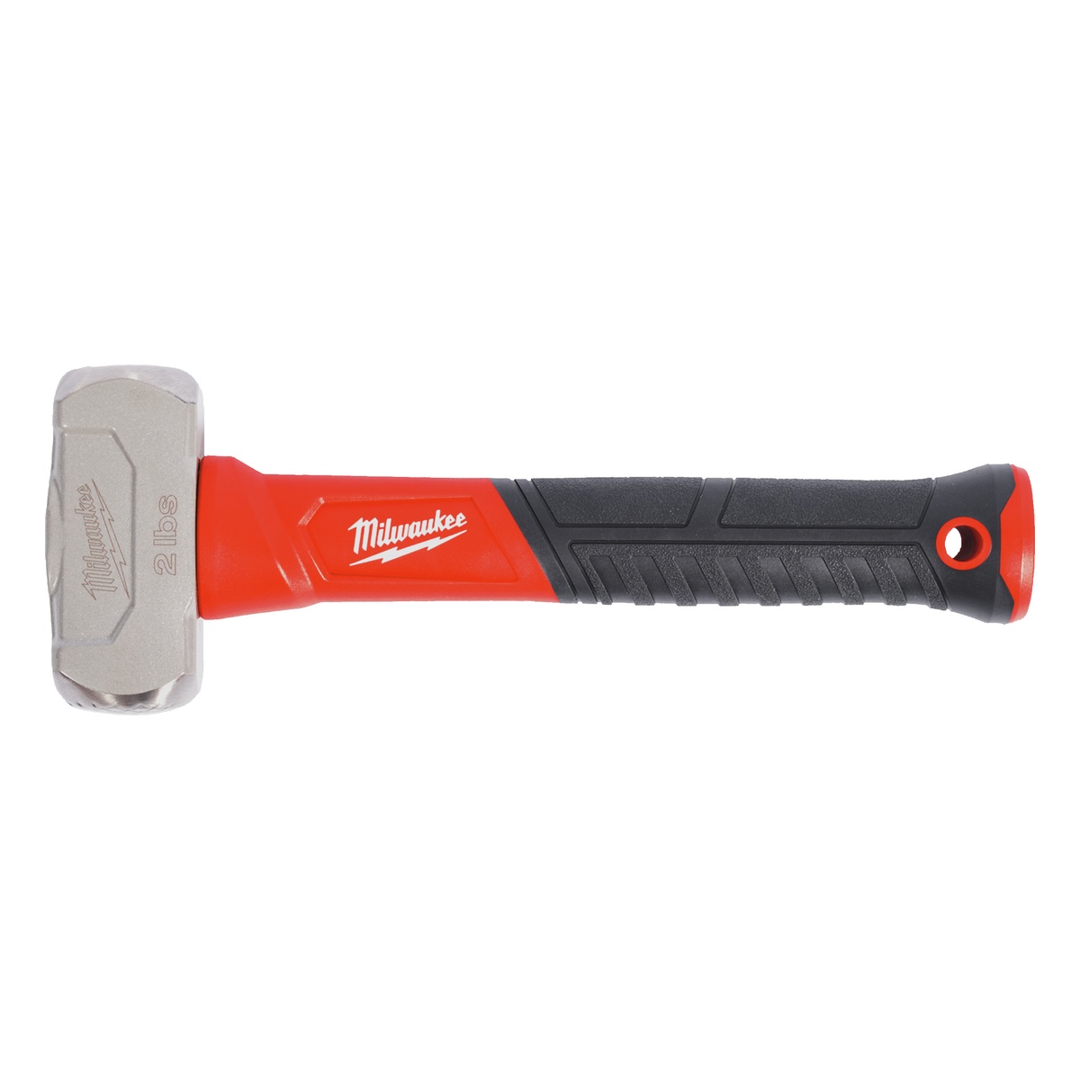 Milwaukee Fäustel Fiberglas, 0,9 kg, geriffelte und glatte Bahn, gummierter Griff, Öse für Werkzeugsicherung