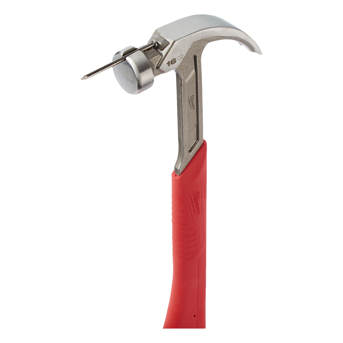 Milwaukee Klauenhammer gekröpft, 450 g, Stahlstiel mit Kunststoffummantelung, Shockshield-Griff, Magnet-Nagelhalter